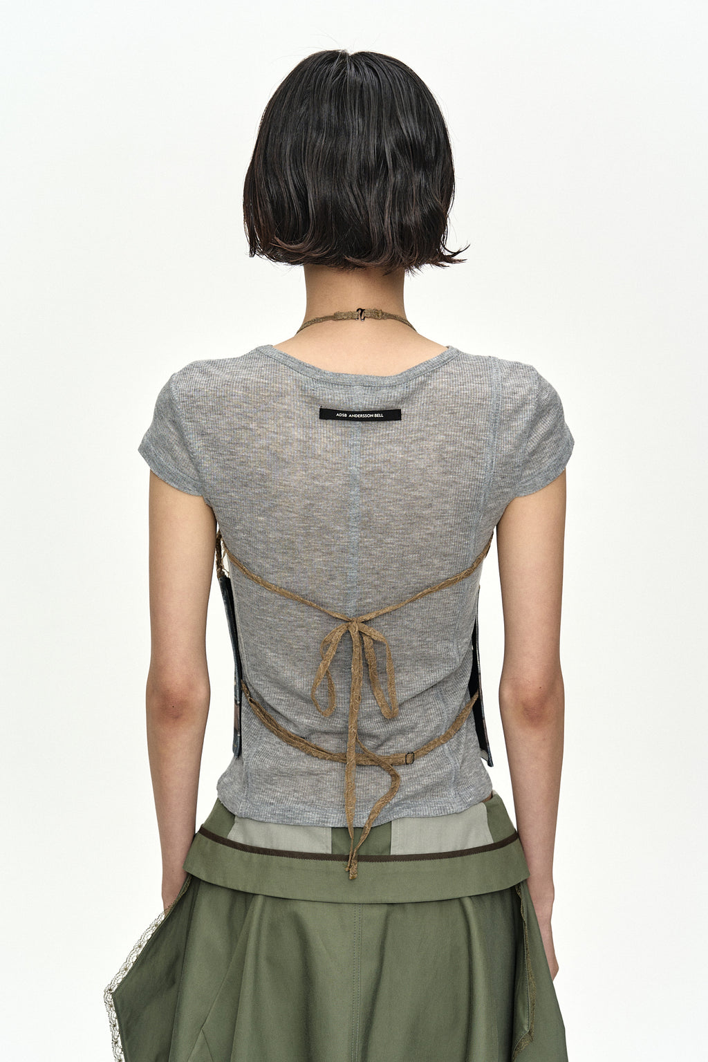 Andersson Bell - Belted Denim Printed Lace Bustier (Mid Blue/Khaki) product image 6 | TRAB K-Fashion Australia