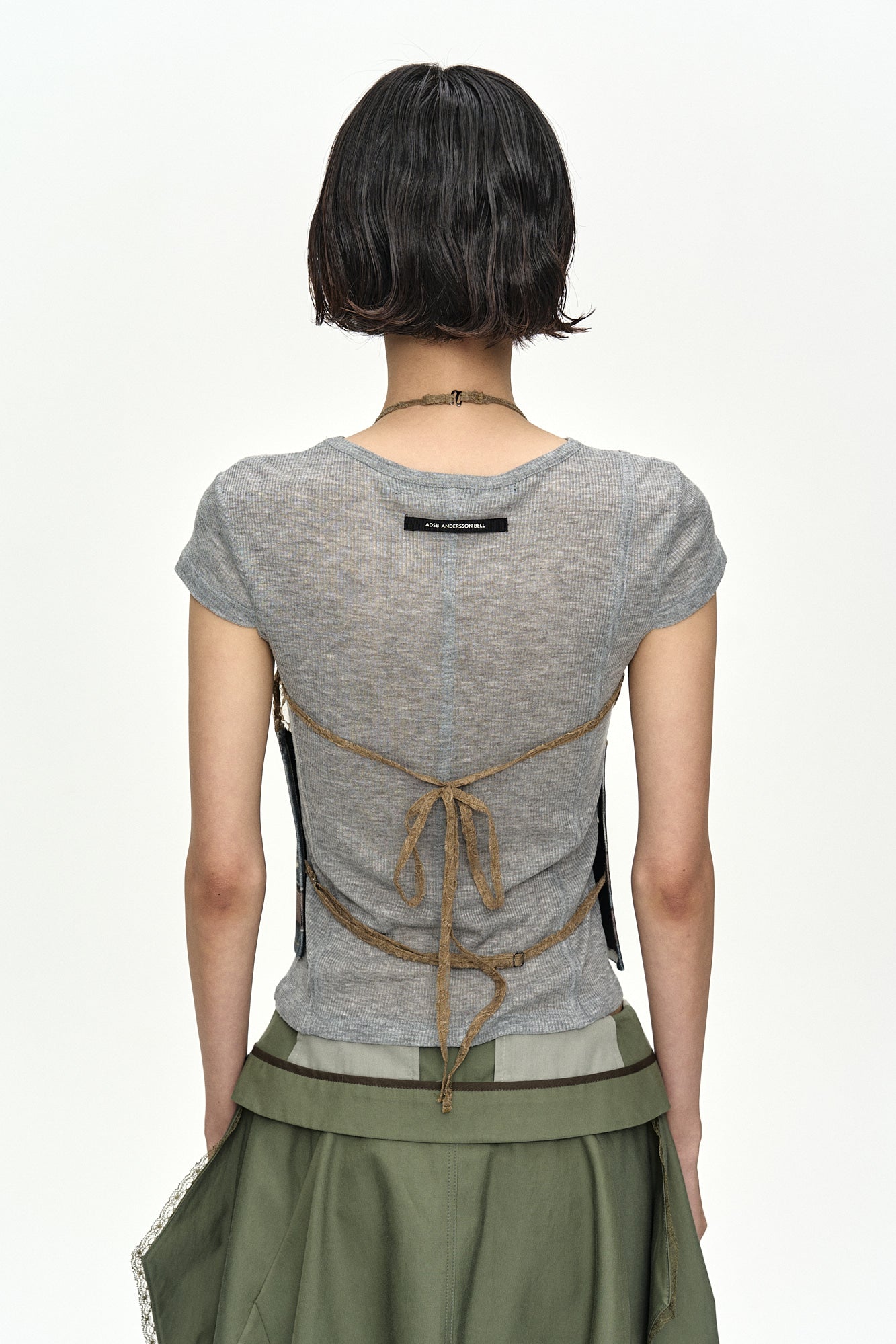Andersson Bell - Belted Denim Printed Lace Bustier (Mid Blue/Khaki) product image 6 | TRAB K-Fashion Australia