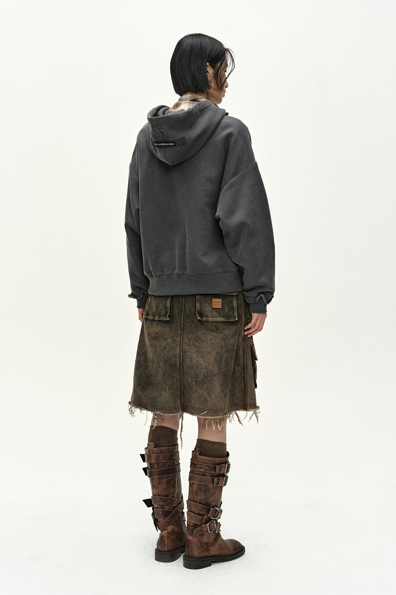 Andersson Bell - Raw-Cut Studded Zip-Up Hoodie (charcoal) (Charcoal) product image 3 | TRAB K-Fashion Australia