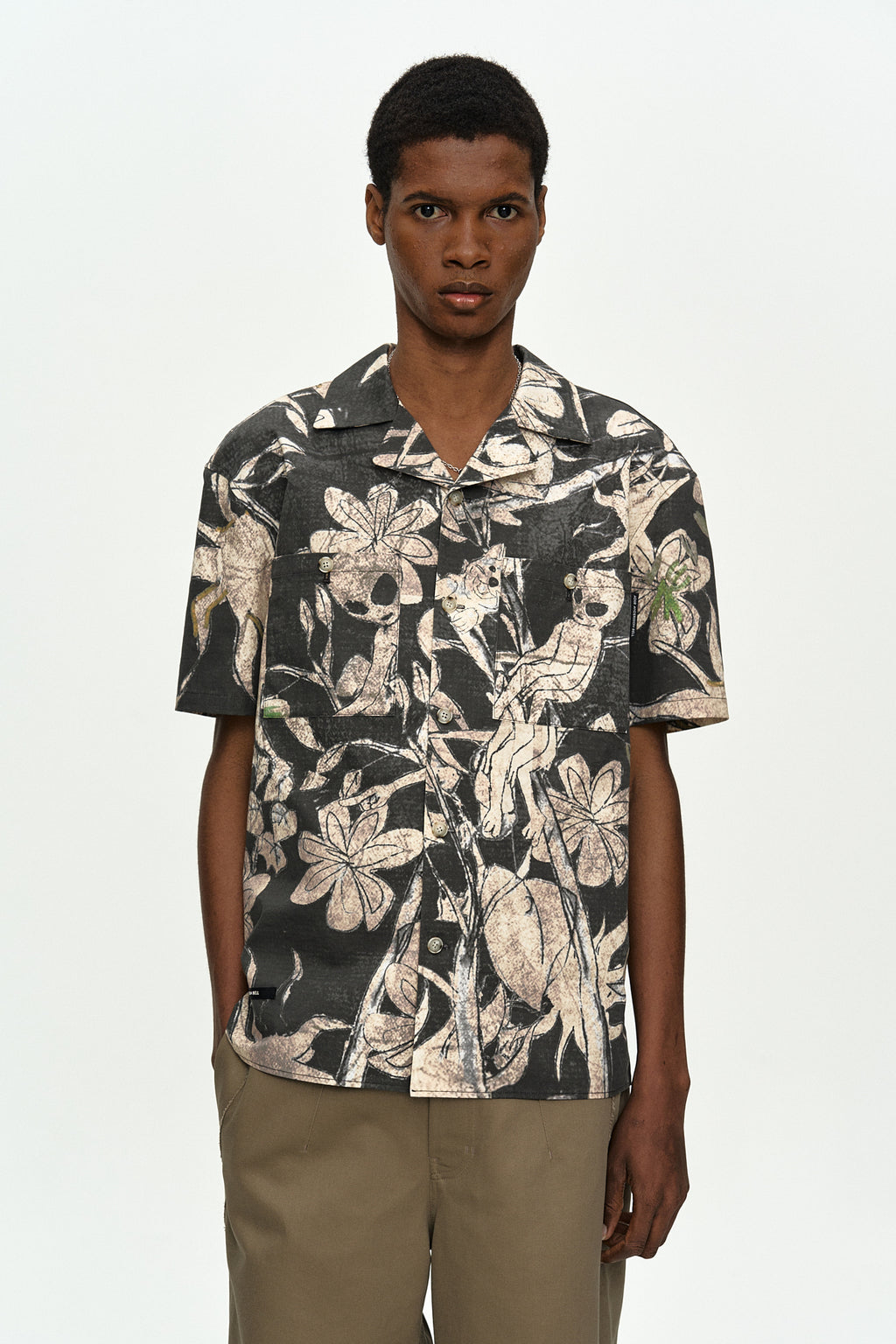 Andersson Bell - Flower Printed Open Collar Shirt (Black/Beige) product image 5 | TRAB K-Fashion Australia