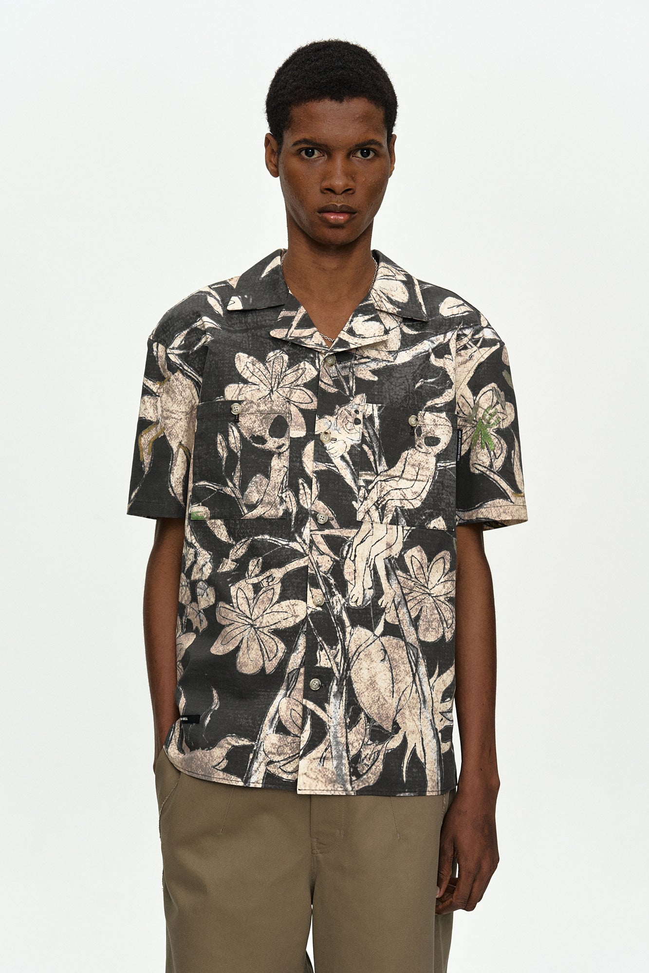 Andersson Bell - Flower Printed Open Collar Shirt (Black/Beige) product image 5 | TRAB K-Fashion Australia