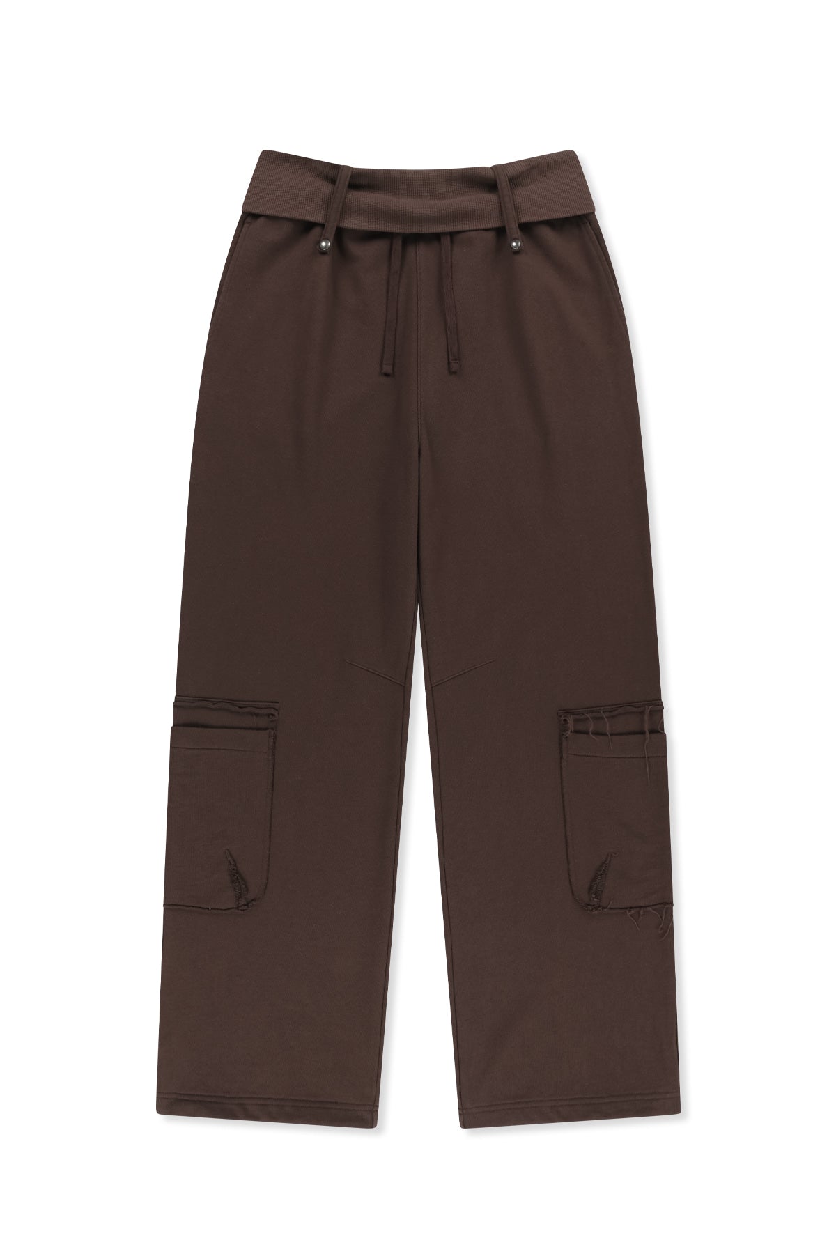 Matin Kim - [Pre-Order – Ships August 24] Mixed Waffle Foldover Waist Jersey Pants (Brown) product image 1 | TRAB K-Fashion Australia