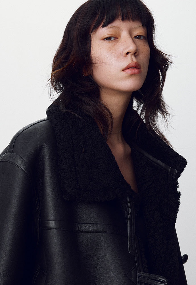 Tonywack - Lamb Leather Shearling Aviator Jacket (Black) product image 4 | TRAB K-Fashion Australia