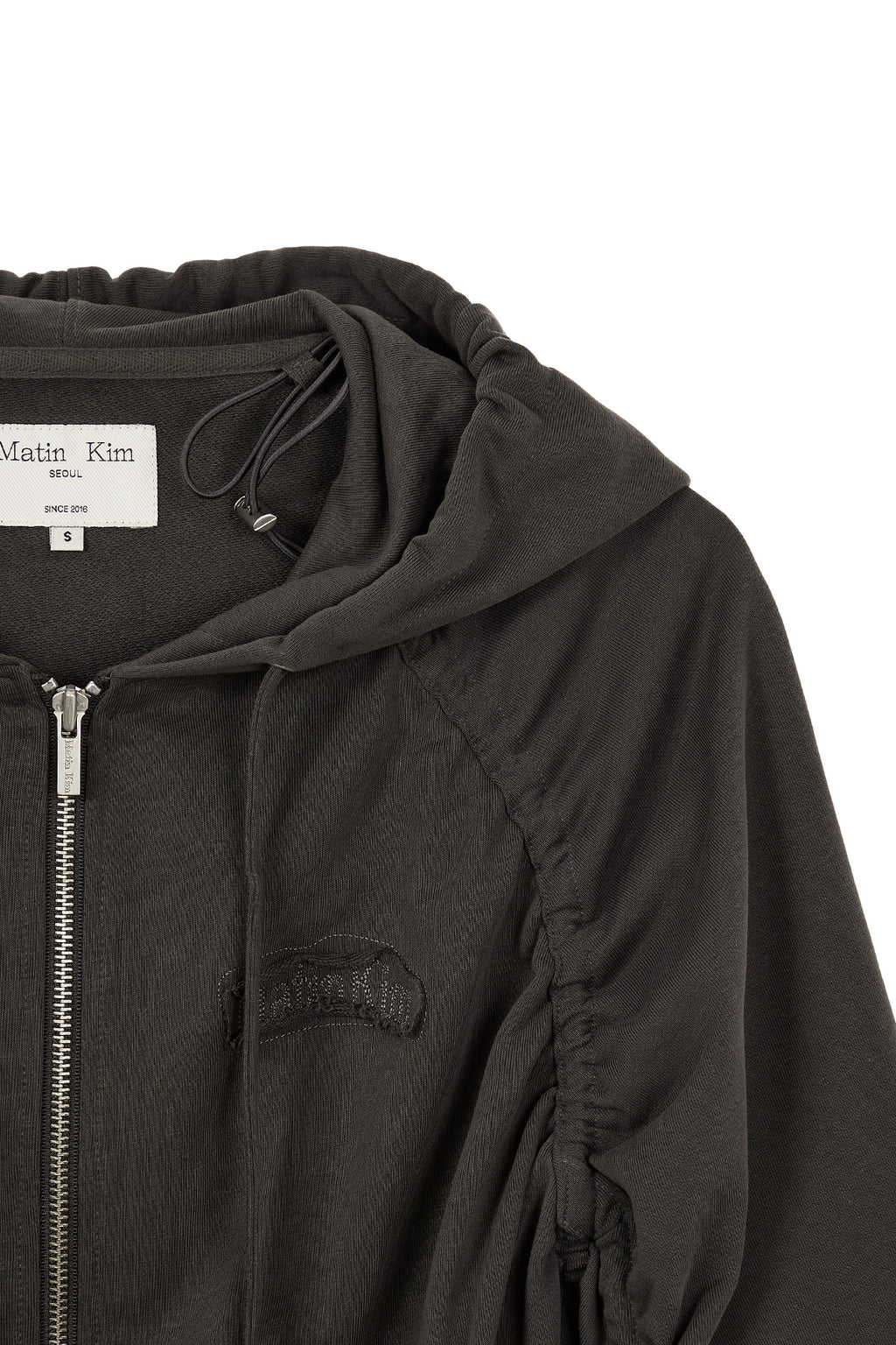 Matin Kim - Sleeve String Detail Hoody Zip Up (Charcoal) product image 6 | TRAB K-Fashion Australia
