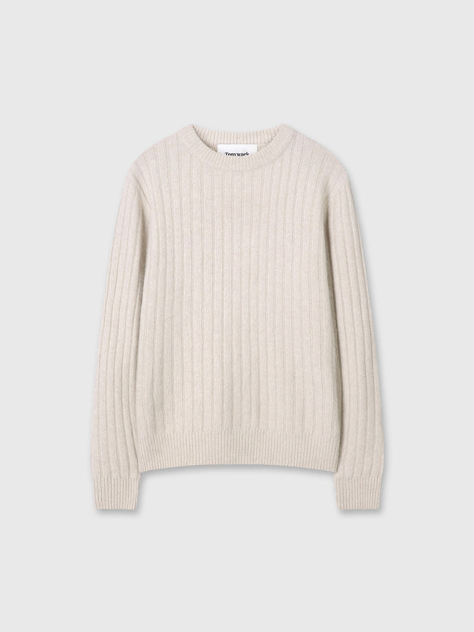 Tonywack - Superfine Merino Wool Tube Scarf Attaced Ribbed Sweater (Ecru) product image 10 | TRAB K-Fashion Australia