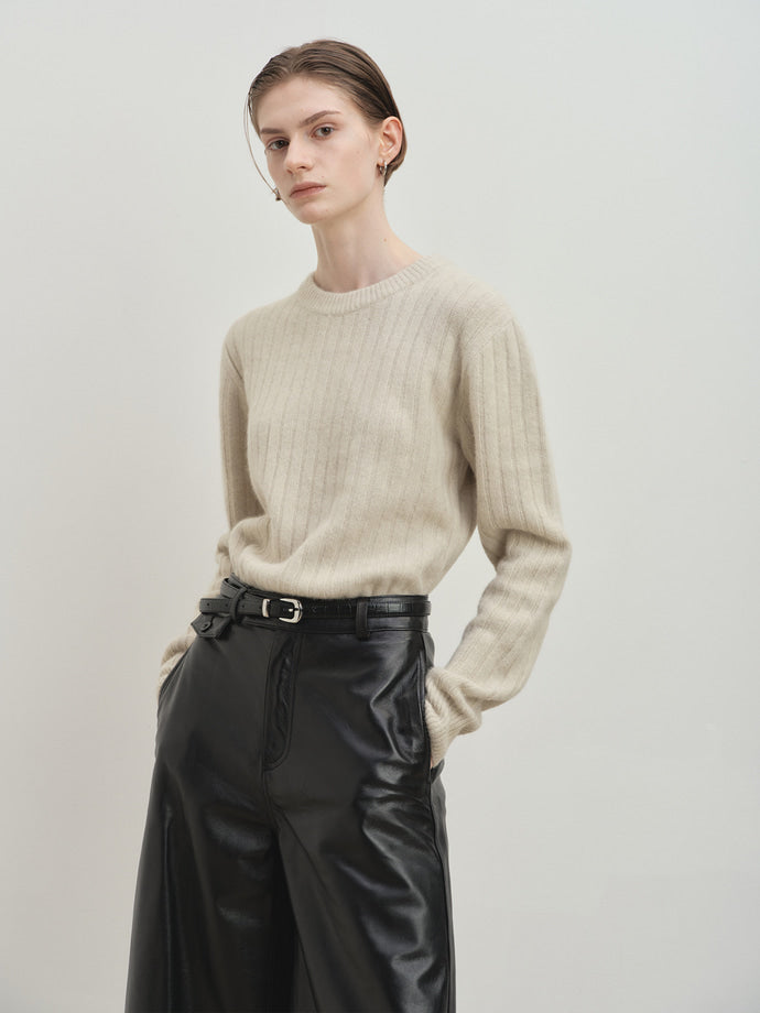 Tonywack - Superfine Merino Wool Tube Scarf Attaced Ribbed Sweater (Ecru) product image 4 | TRAB K-Fashion Australia