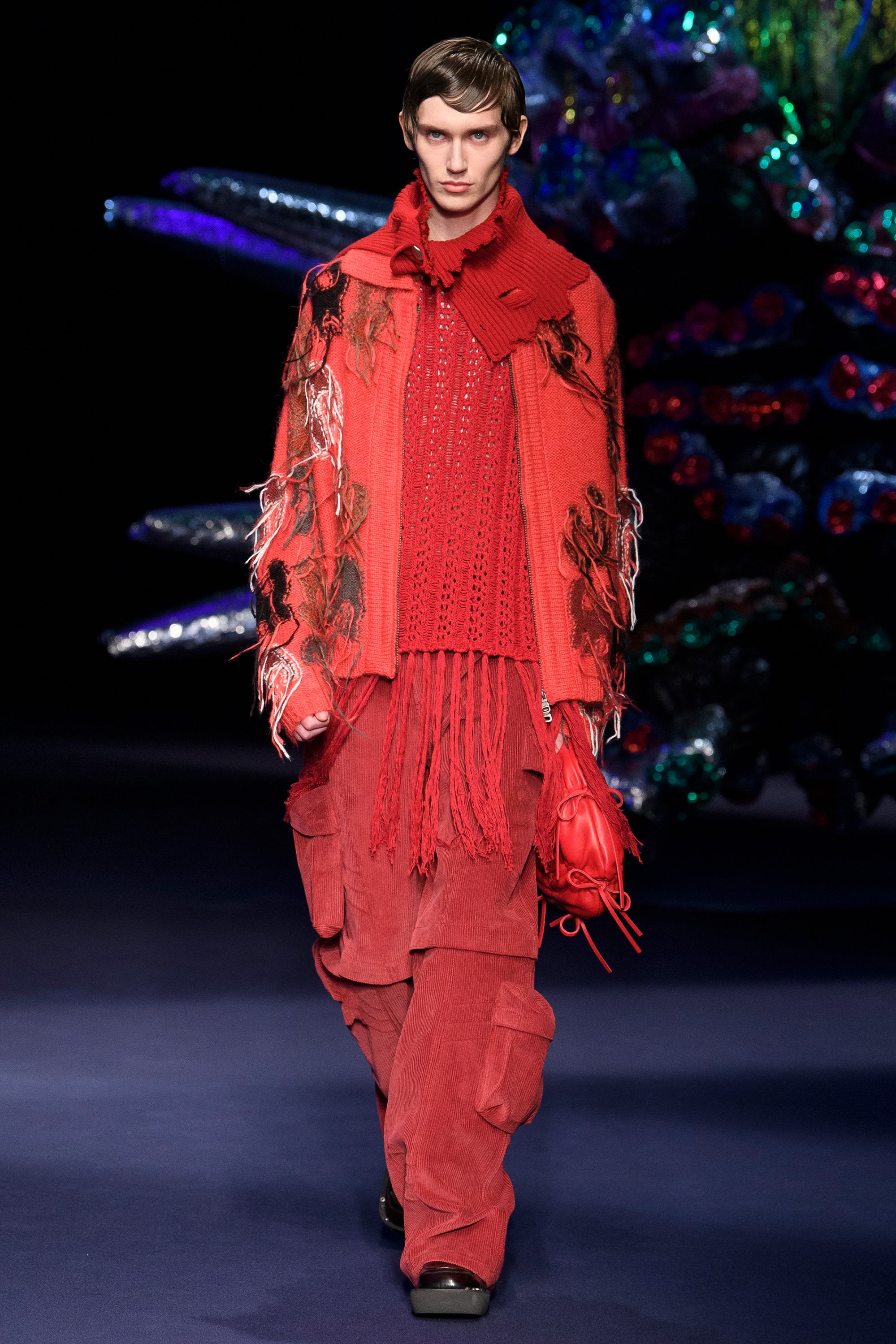 Andersson Bell - Rainbow Intarsia Zip-Up Cardigan (Red) product image 4 | TRAB K-Fashion Australia