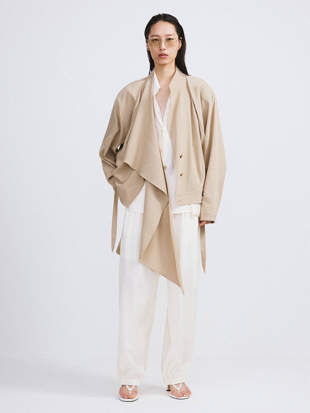 Recto - Draped Scarf Detail Jumper (Sand Beige) product image 1 | TRAB K-Fashion Australia