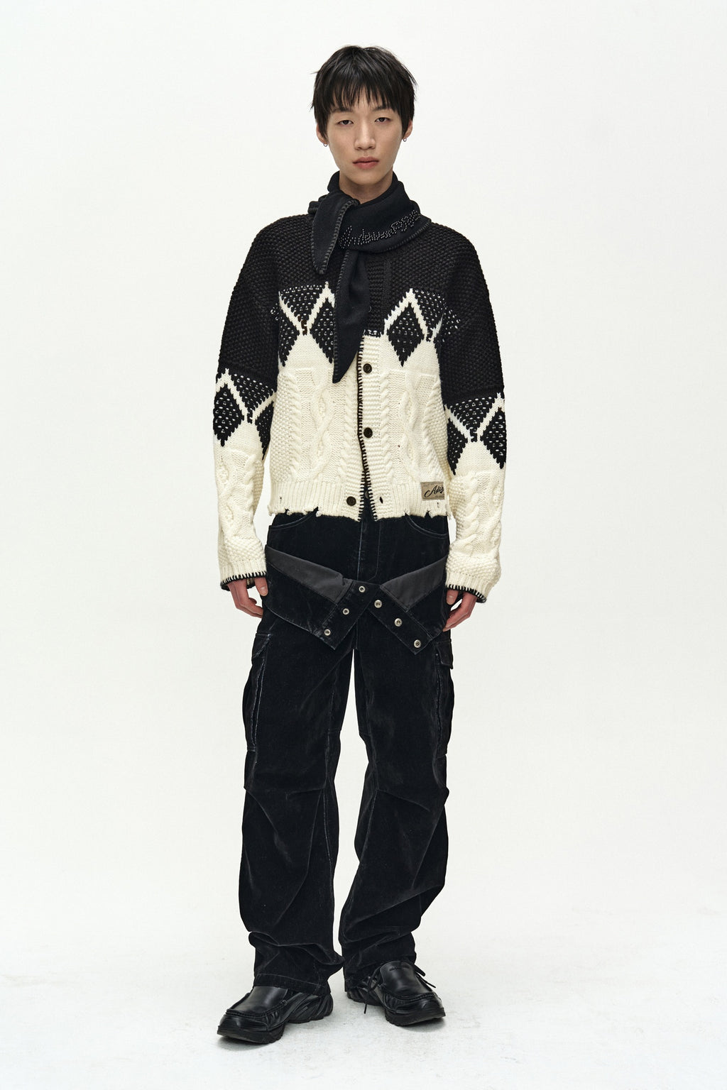 Andersson Bell - Argyle Heavy Wool Cardigan (Ecru/Black) product image 2 | TRAB K-Fashion Australia