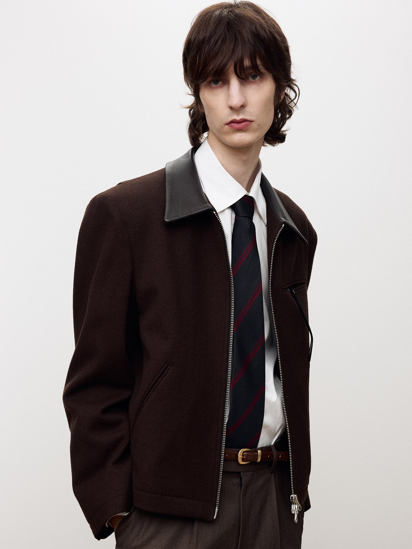 Tonywack - Leather Trim Wool Blouson (Dark Brown) product image 5 | TRAB K-Fashion Australia