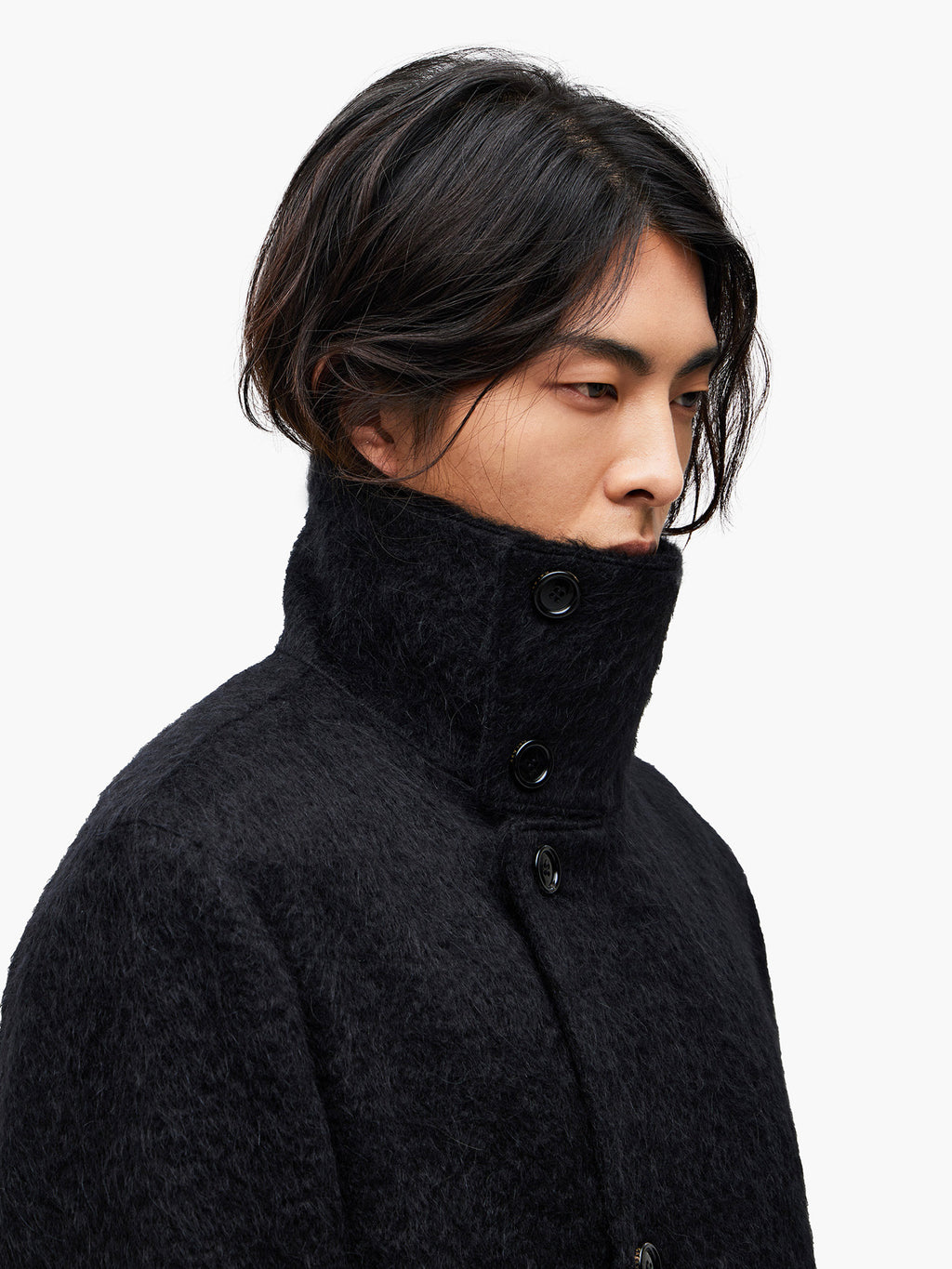 Jiyong Kim - Brushed Alpaca High-Neck Coat (Black) product image 8 | TRAB K-Fashion Australia
