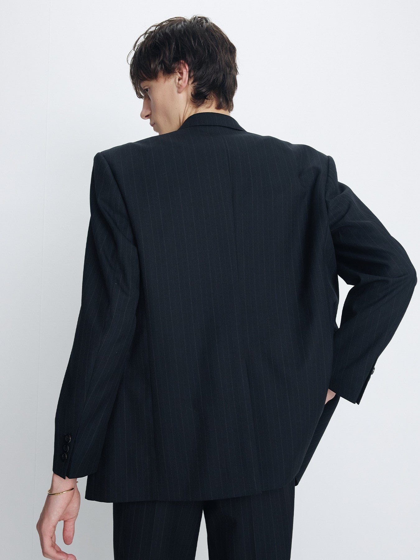 Tonywack - Pinstriped Wool Tailored Wrap Blazer (Black Pinstripe) product image 6 | TRAB K-Fashion Australia