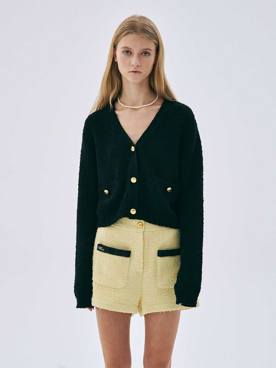 Mardi Mercredi - Linen Cropped Cardigan V Neck (Black) product image 1 | TRAB K-Fashion Australia