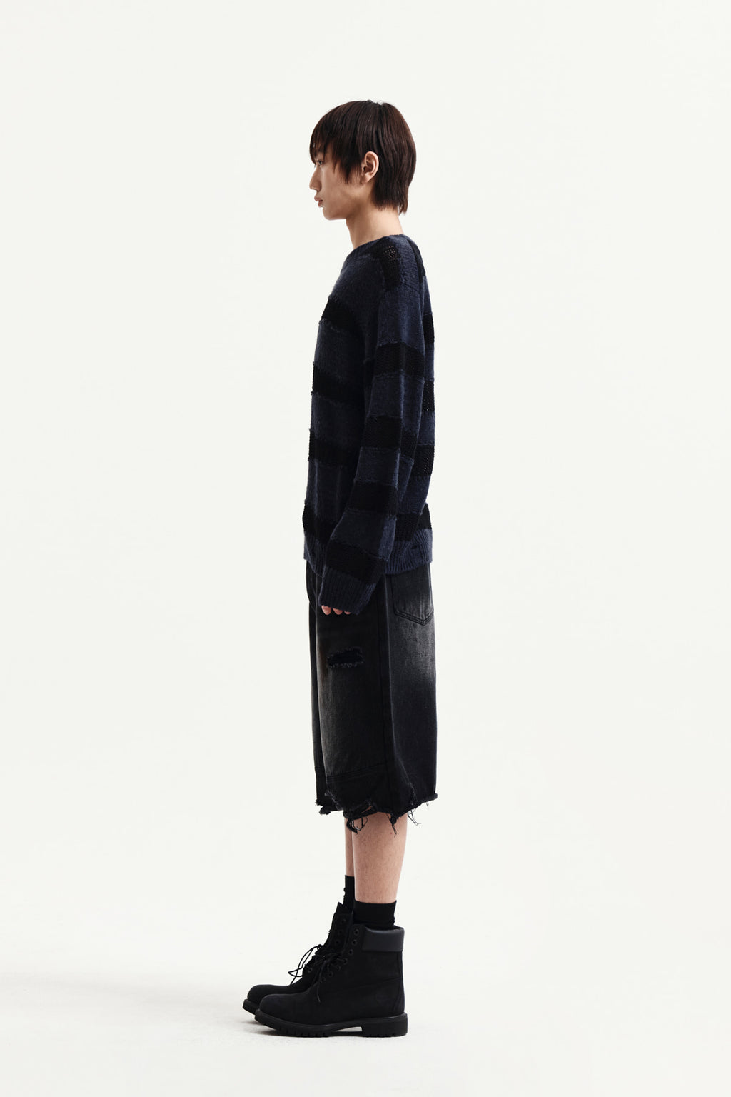 Matin Kim - Texture Block Stripe Knit Pullover (Navy) product image 11 | TRAB K-Fashion Australia