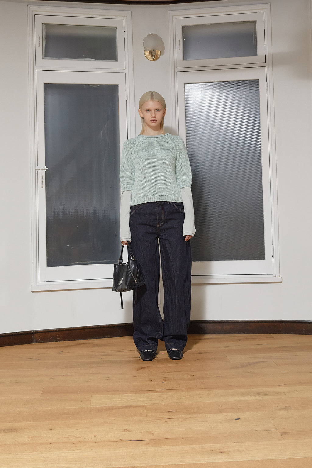 Matin Kim - Three Quarter Sleeve Logo Knit Pullover (Mint) product image 11 | TRAB K-Fashion Australia