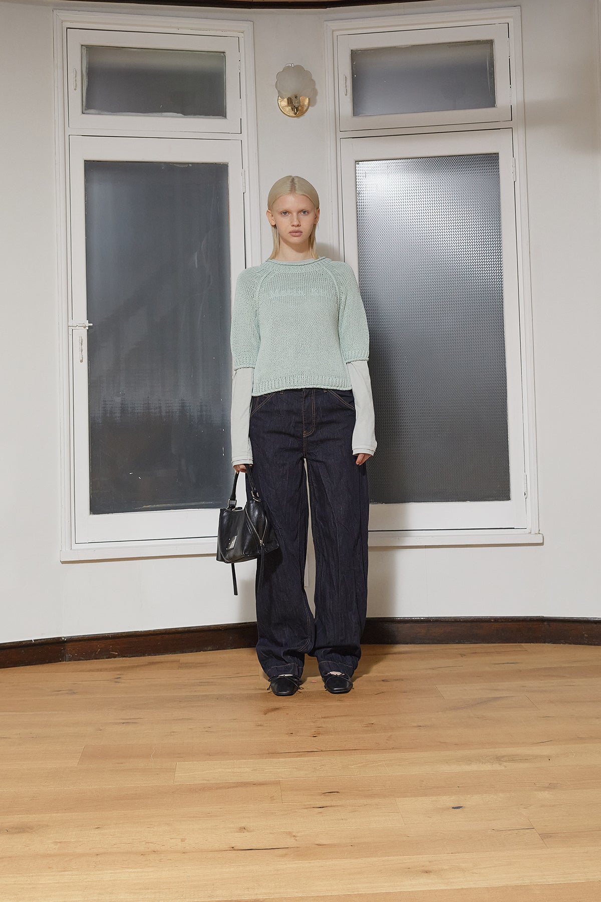 Matin Kim - Three Quarter Sleeve Logo Knit Pullover (Mint) product image 11 | TRAB K-Fashion Australia