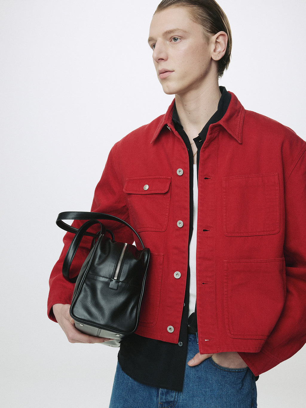 Tonywack - Slub Cotton Cropped Work Jacket (Red) product image 6 | TRAB K-Fashion Australia