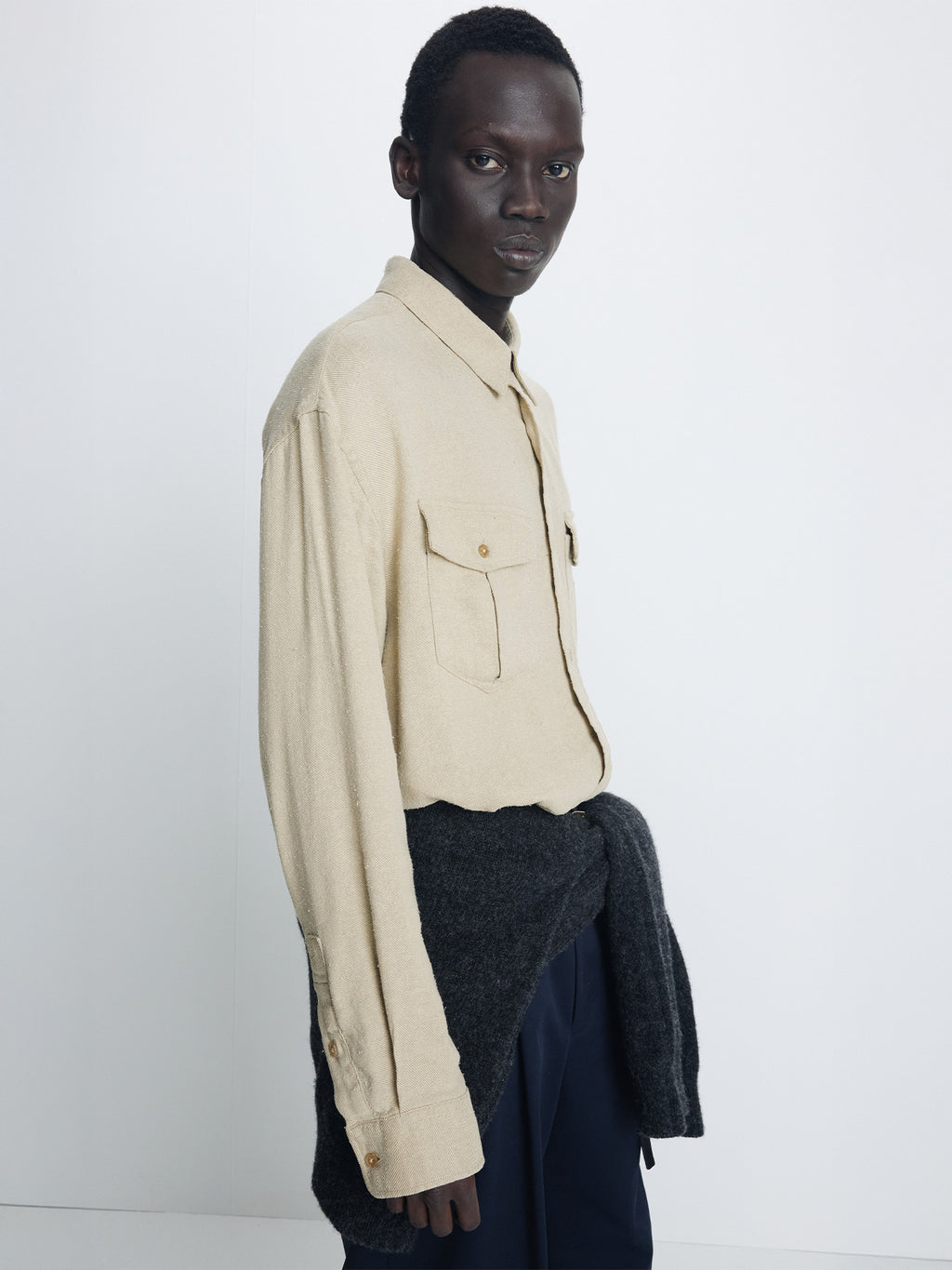 Tonywack - Brushed Silk Linen Utility Shirt (Sand) product image 5 | TRAB K-Fashion Australia