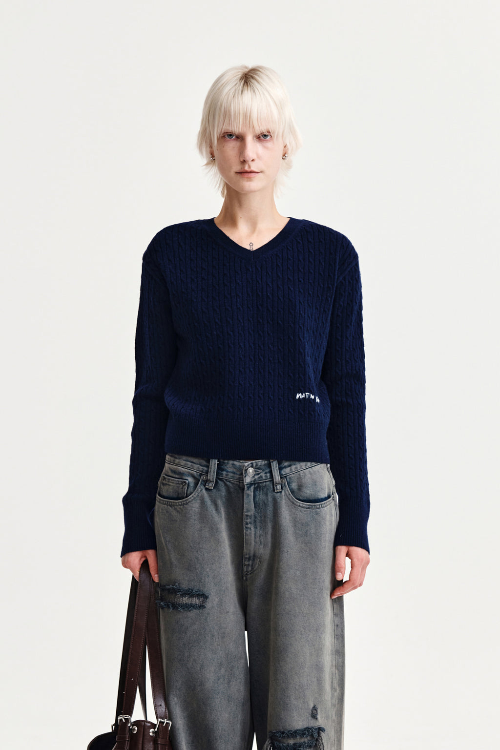 Matin Kim - Shiny Cable Pullover (Navy) product image 10 | TRAB K-Fashion Australia