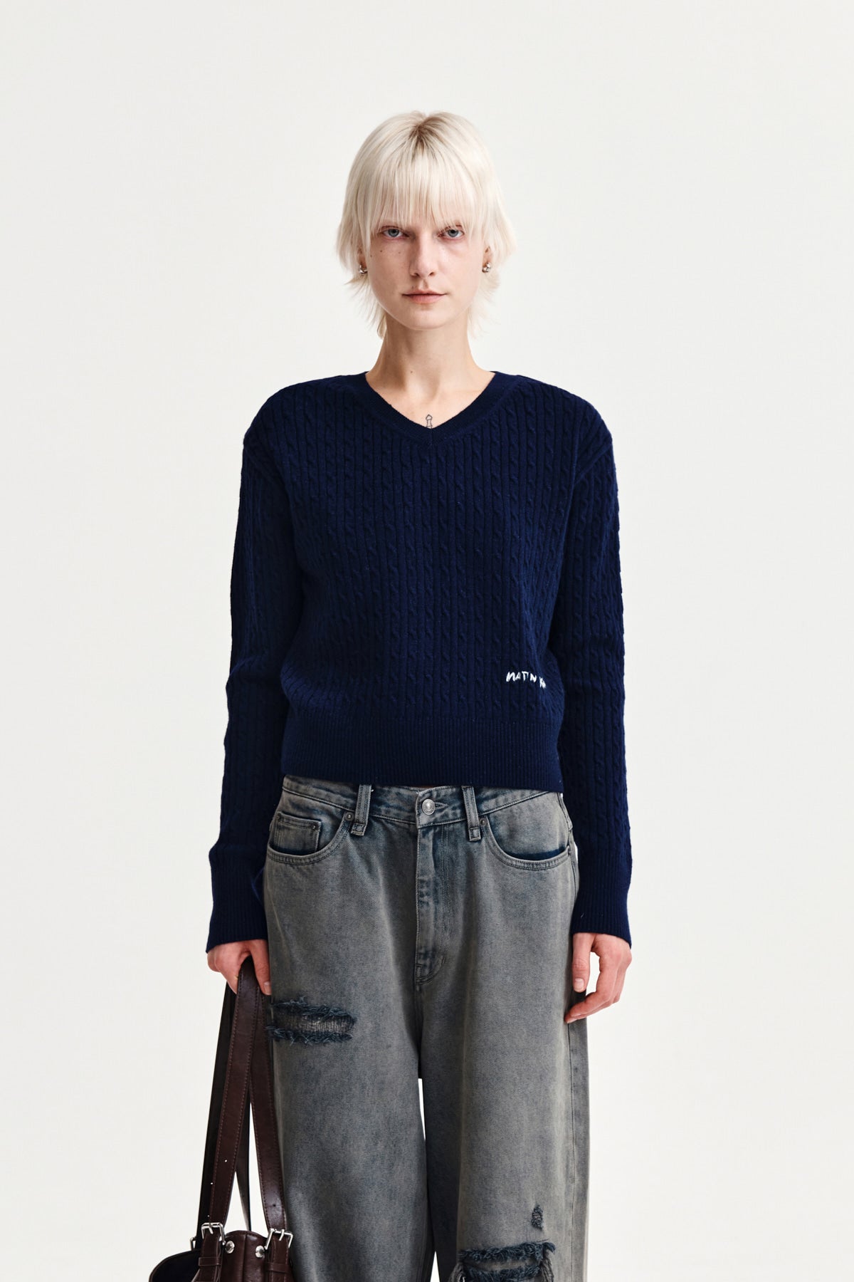 Matin Kim - Shiny Cable Pullover (Navy) product image 10 | TRAB K-Fashion Australia