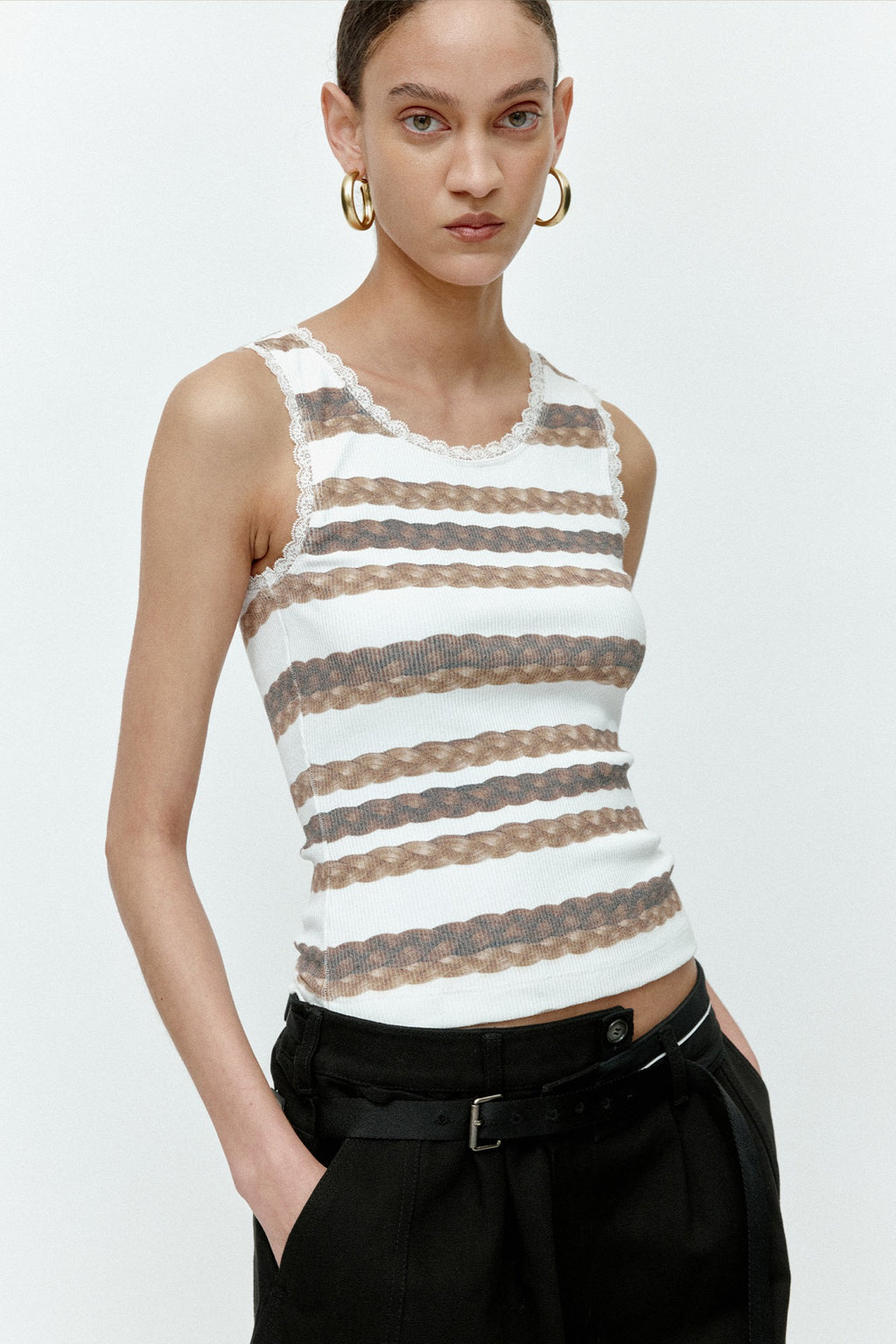Andersson Bell - Hair Braid Stripe Tank Top (White) product image 1 | TRAB K-Fashion Australia