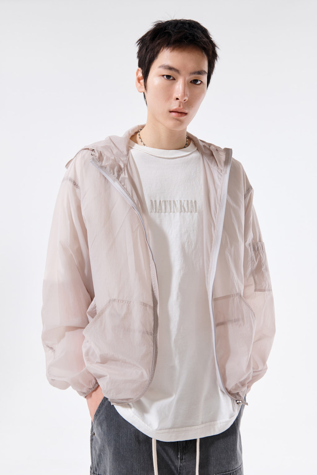 Matin Kim - Back Logo Hoody Windbreaker (Light Grey) product image 13 | TRAB K-Fashion Australia