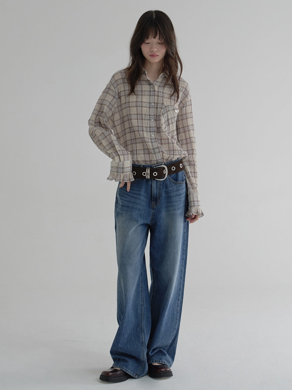 Margarin Fingers - Rivet Wide Denim Pants (Blue) product image 1 | TRAB K-Fashion Australia