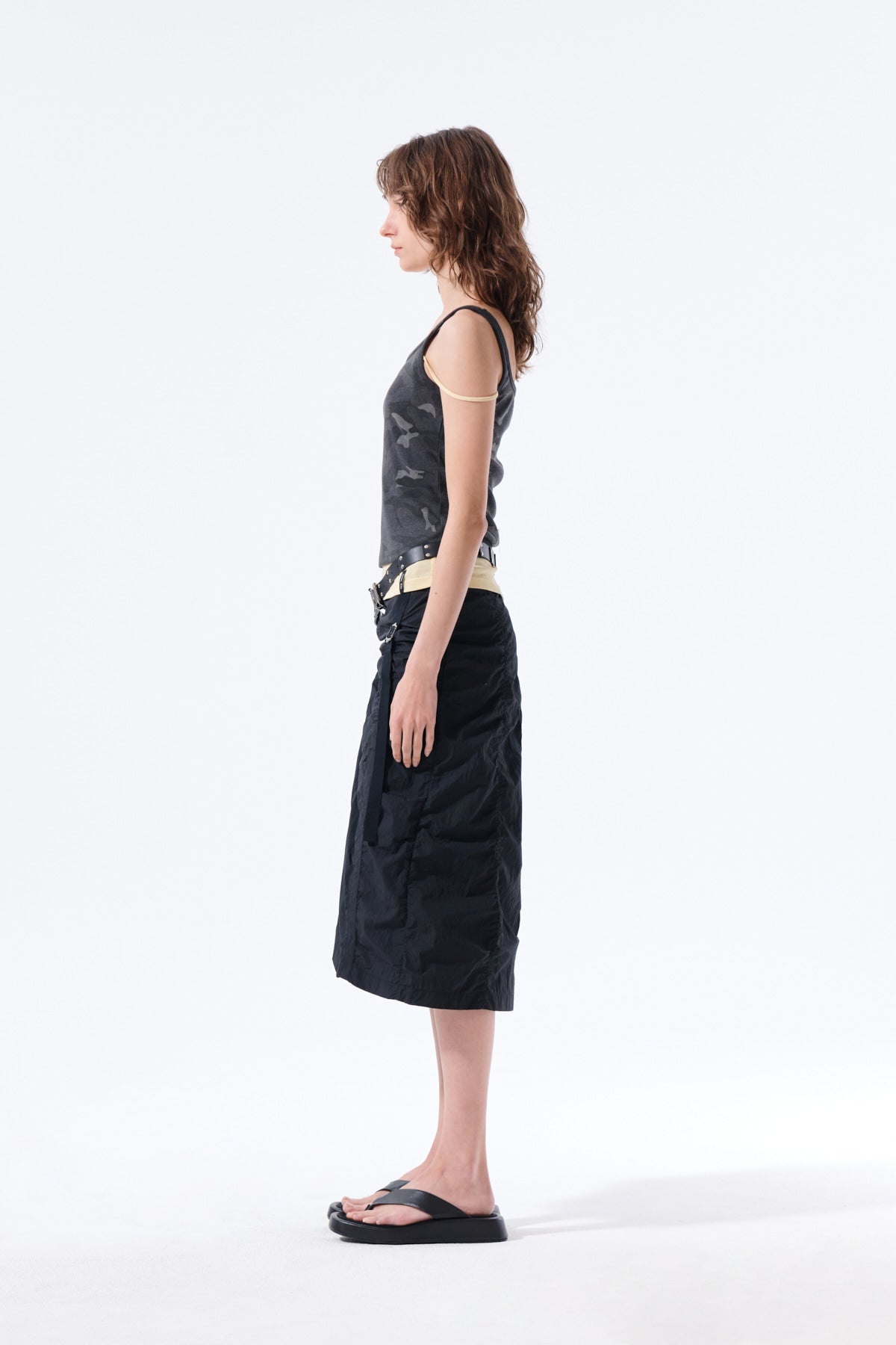Matin Kim - Nylon Shirring Midi Skirt (Black) product image 7 | TRAB K-Fashion Australia