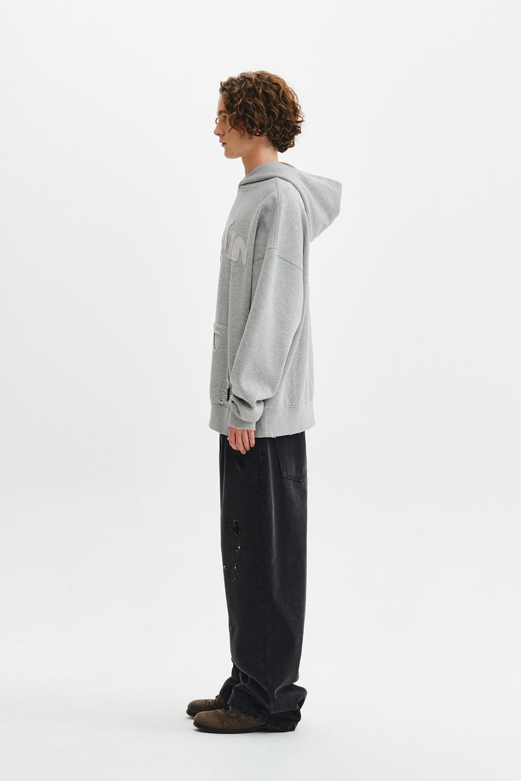 Matin Kim - Waffle Applique Logo Hood Top (Grey) product image 8 | TRAB K-Fashion Australia