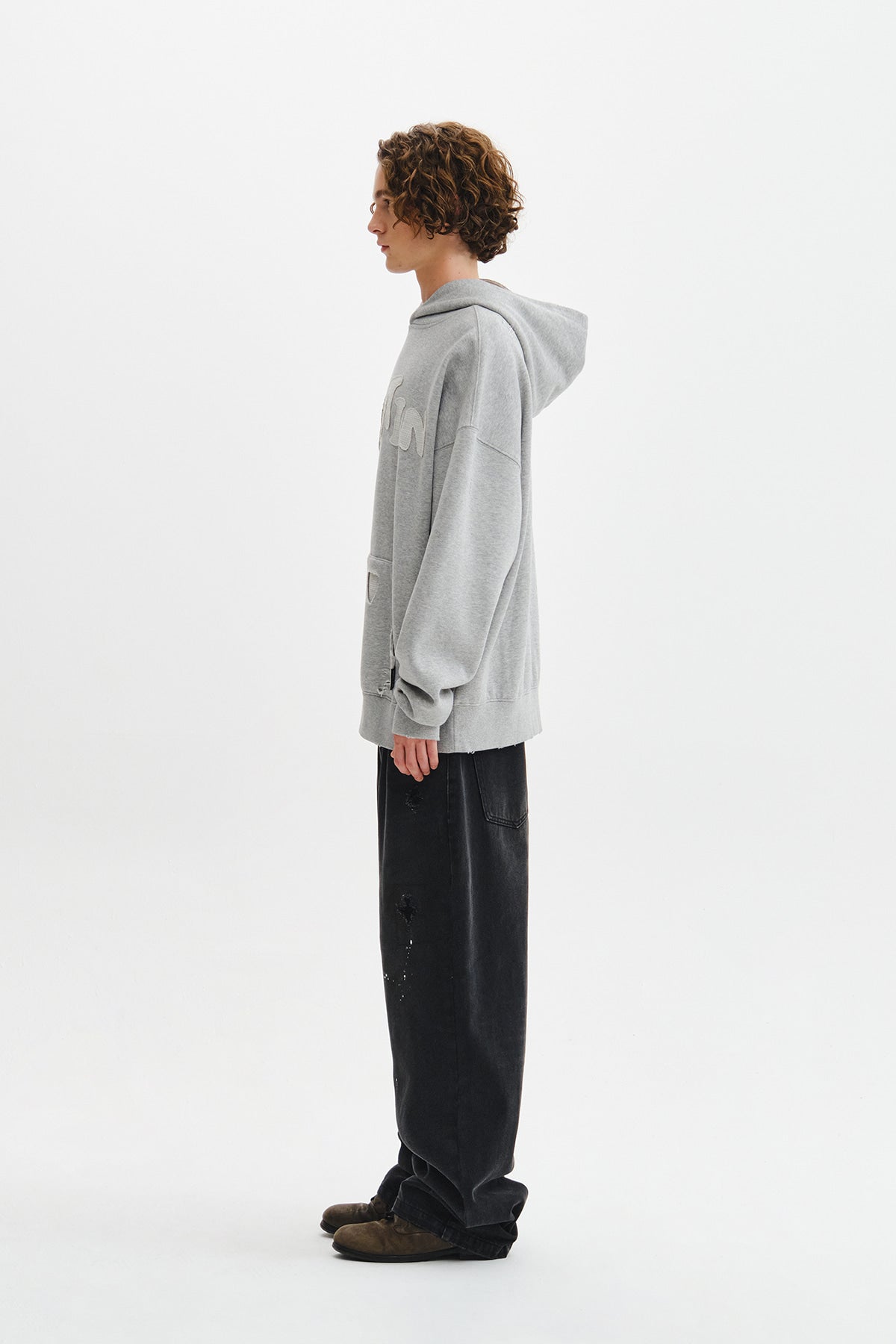 Matin Kim - Waffle Applique Logo Hood Top (Grey) product image 8 | TRAB K-Fashion Australia