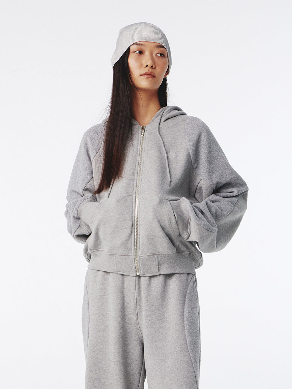Kijun - Flow Zip-Up Hoodie (Melange Grey) product image 1 | TRAB K-Fashion Australia