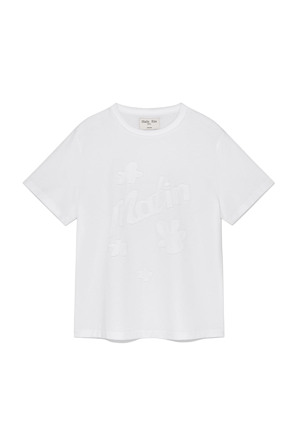 Matin Kim - Flower Applique Logo Top (White) product image 1 | TRAB K-Fashion Australia