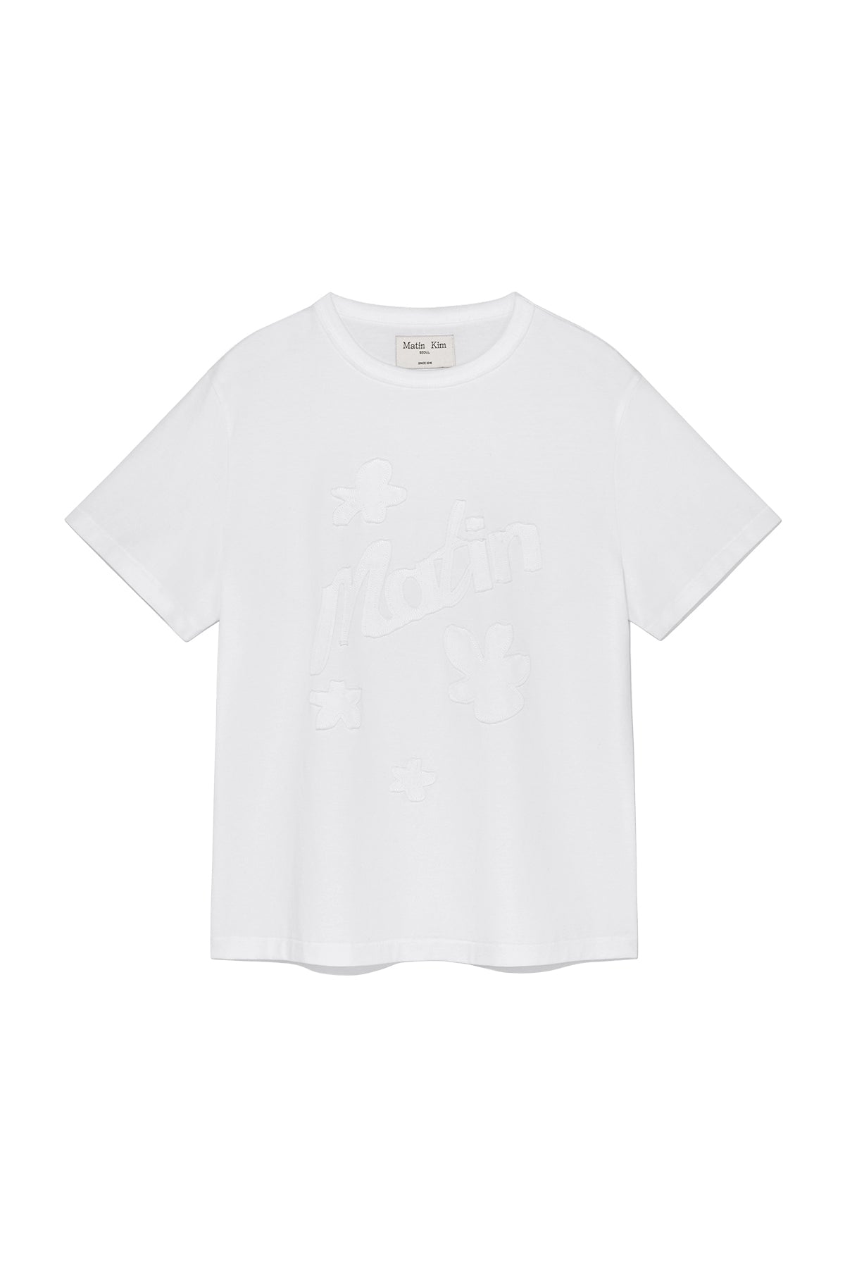 Matin Kim - Flower Applique Logo Top (White) product image 1 | TRAB K-Fashion Australia
