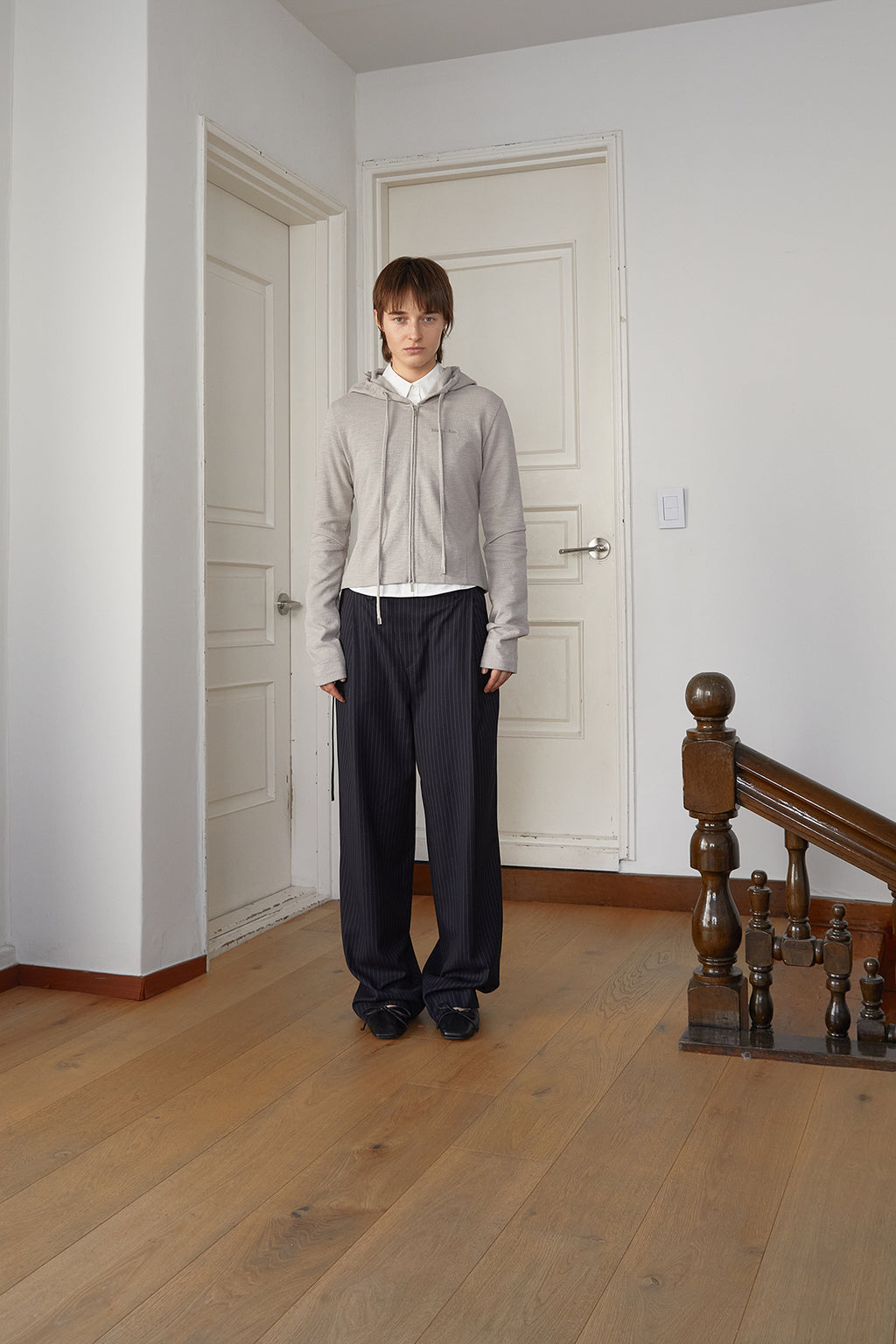 Matin Kim - Sleeve Slit Point Hoody Zip Up (Beige) product image 12 | TRAB K-Fashion Australia