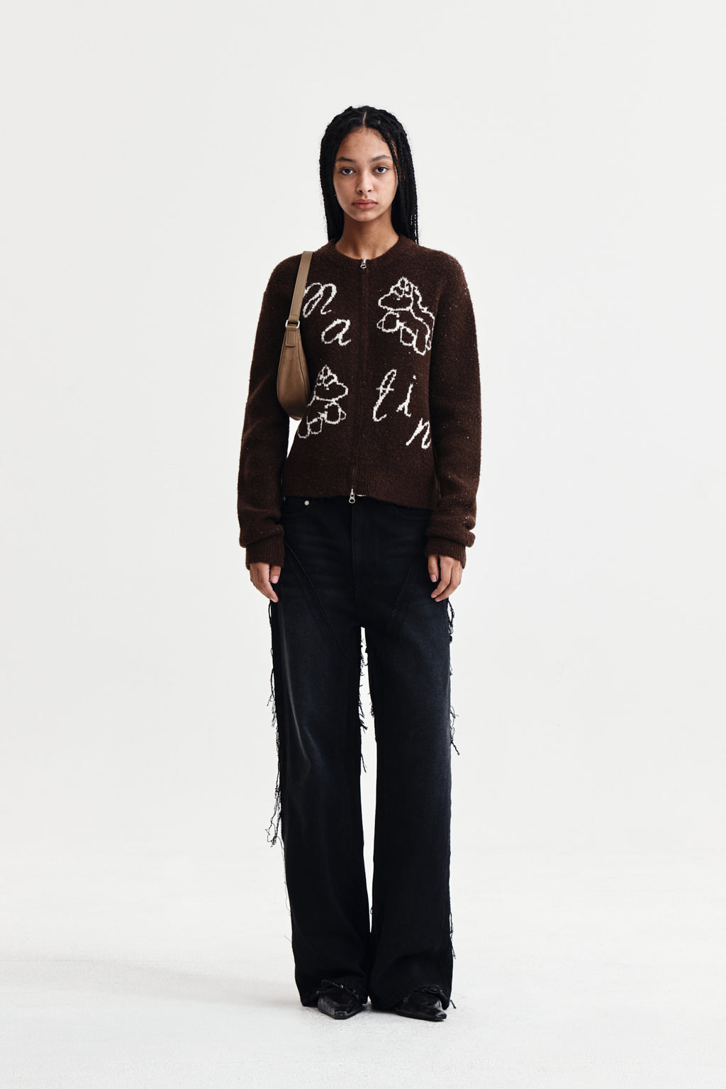 Matin Kim - Matin Poni Coni Knit Zip Up (Brown) product image 8 | TRAB K-Fashion Australia