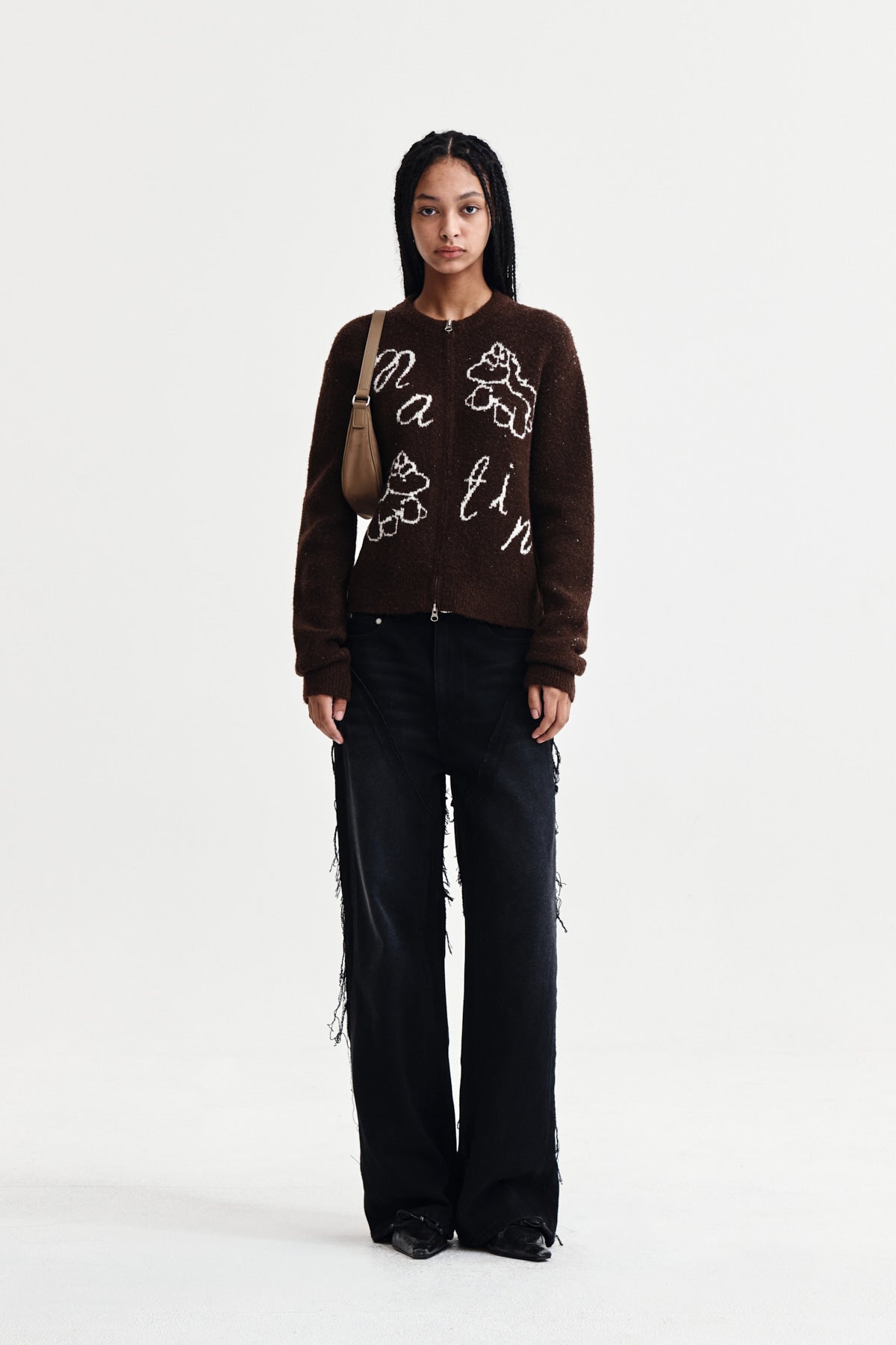 Matin Kim - Matin Poni Coni Knit Zip Up (Brown) product image 8 | TRAB K-Fashion Australia