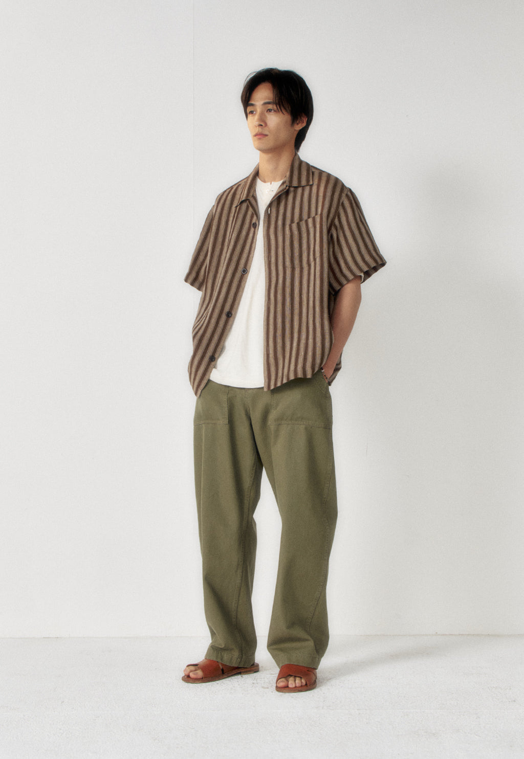 Art if acts - Linen Stripe Camp Half Shirt (Camel) product image 2 | TRAB K-Fashion Australia