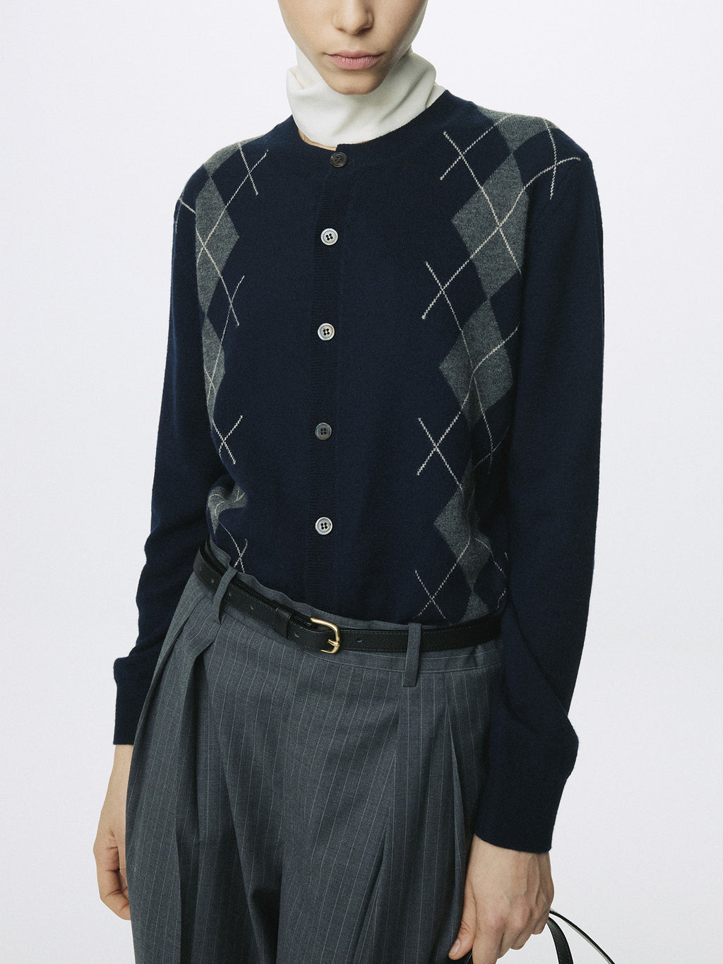 Tonywack - Merino Wool Argyle Cardigan (Navy/Grey) product image 7 | TRAB K-Fashion Australia