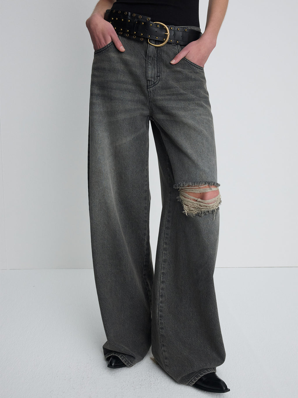Tonywack - Distressed Wide-Leg Denim Jeans (Washed Black) product image 4 | TRAB K-Fashion Australia