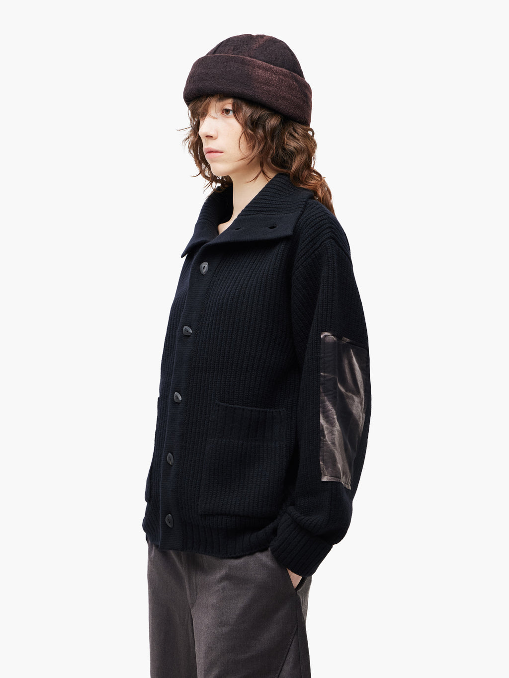 Jiyong Kim - Sun-Bleached Wide Collar Knit Cardigan (Black) product image 4 | TRAB K-Fashion Australia
