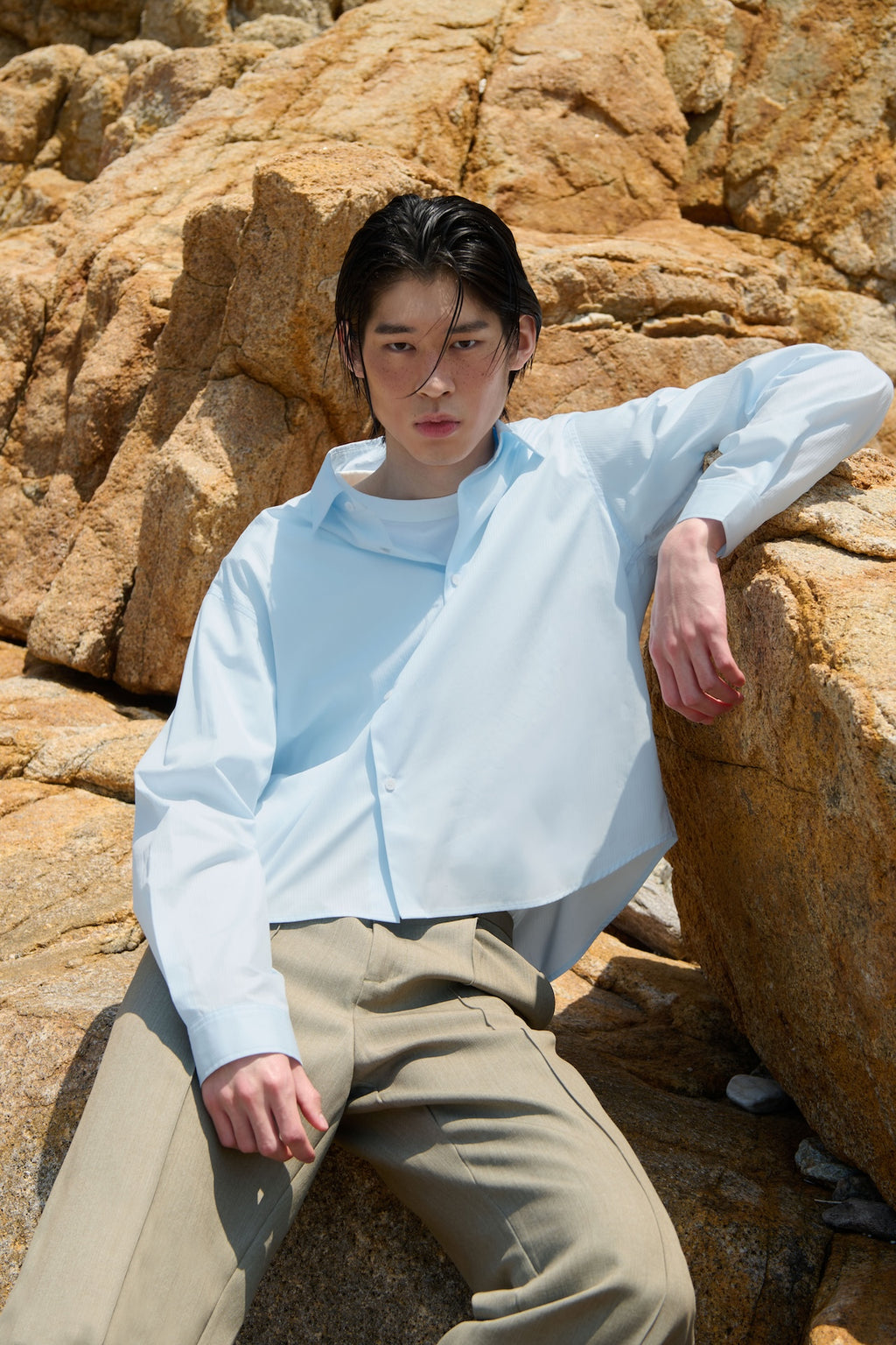 STU - Stripe Crop Shirt (Sky Blue) product image 7 | TRAB K-Fashion Australia