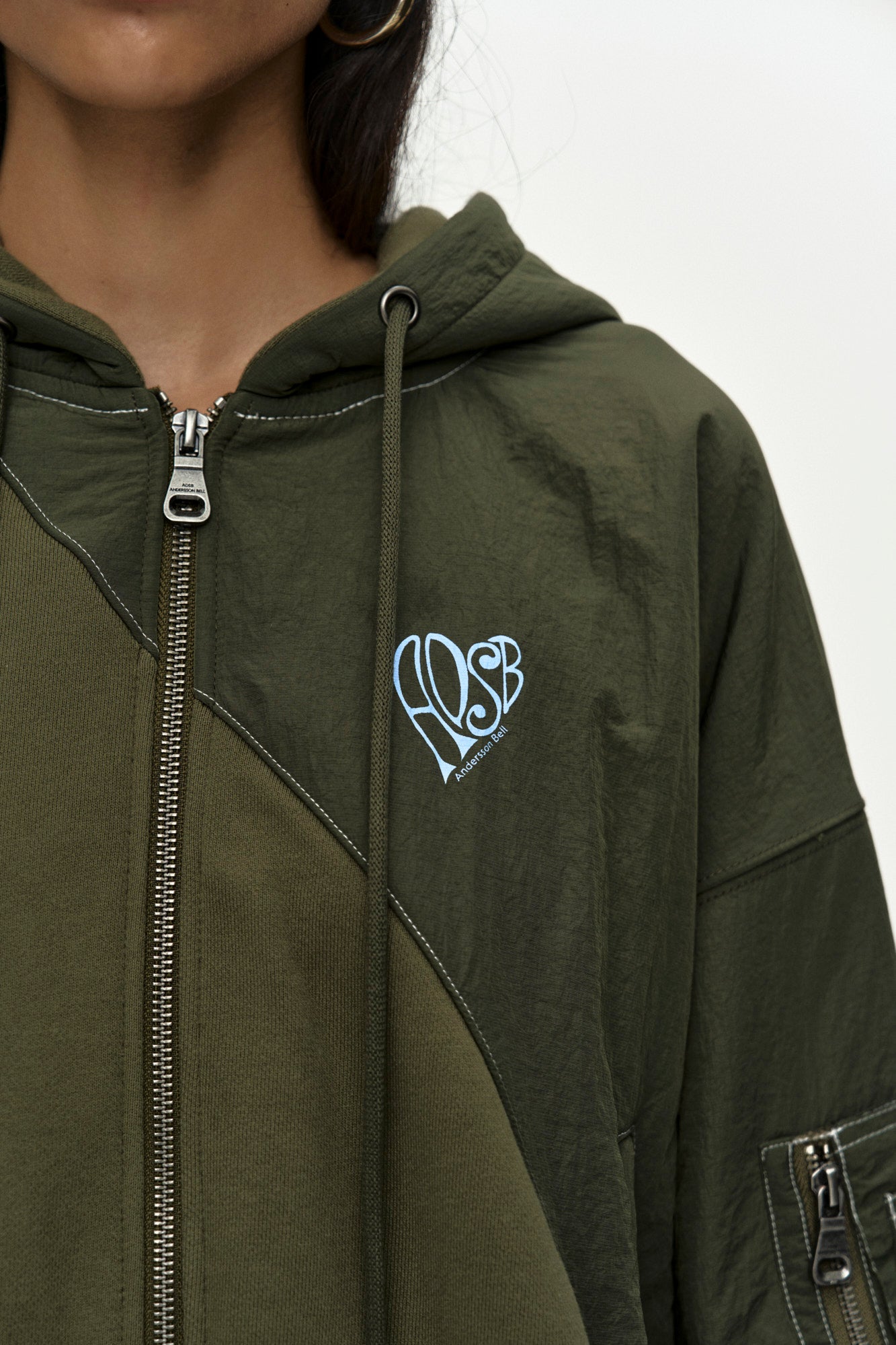 Andersson Bell - Patchwork Ma-1 Hoodie Zip Up (Khaki) product image 5 | TRAB K-Fashion Australia