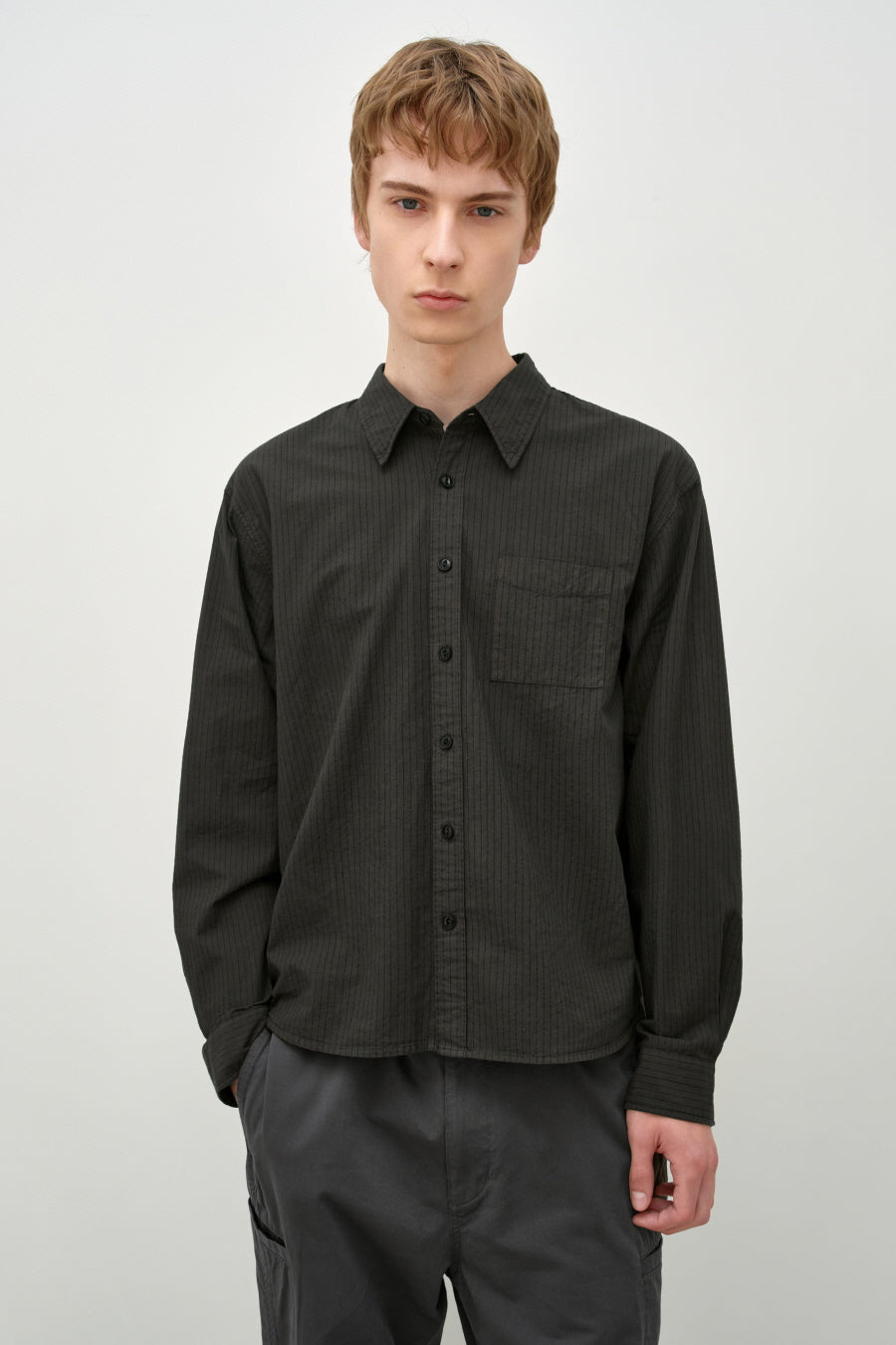 Insilence - Garment-dyed Striped Shirt (Brown) product image 3 | TRAB K-Fashion Australia