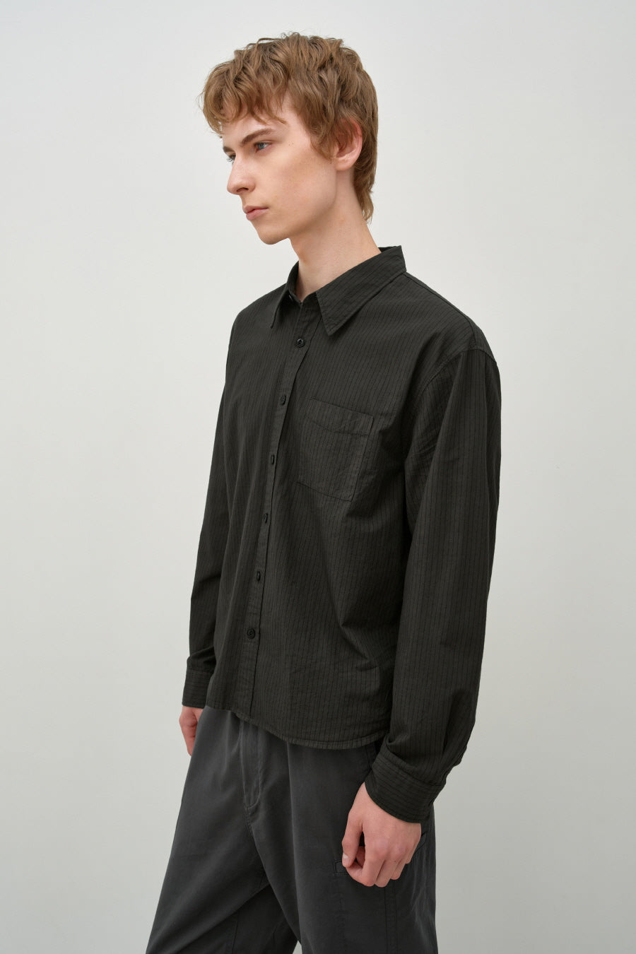 Insilence - Garment-dyed Striped Shirt (Brown) product image 4 | TRAB K-Fashion Australia