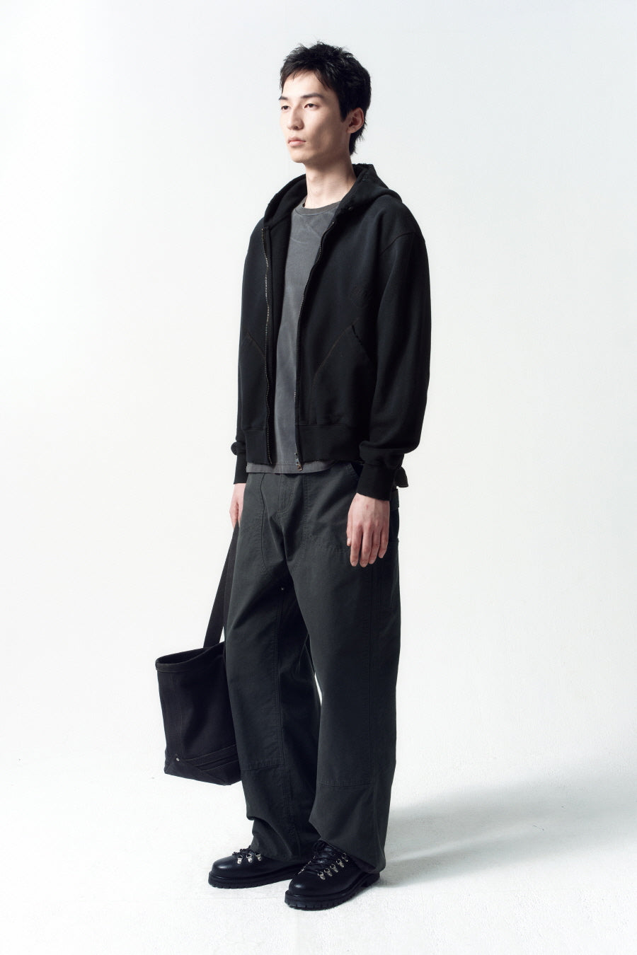 Insilence - Distressed Vintage Zip-Up Hoodie (Washed Black) product image 3 | TRAB K-Fashion Australia