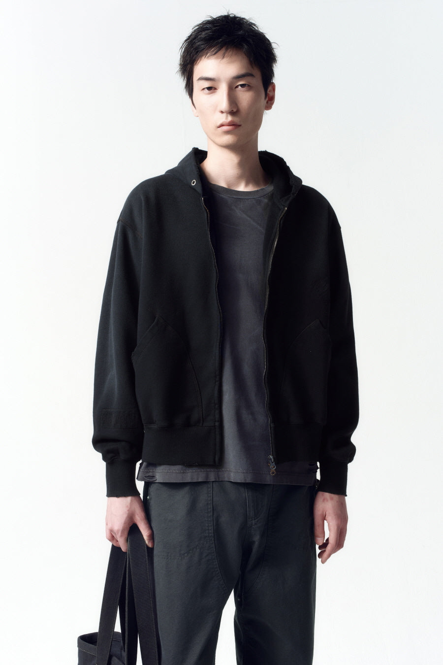 Insilence - Distressed Vintage Zip-Up Hoodie (Washed Black) product image 2 | TRAB K-Fashion Australia