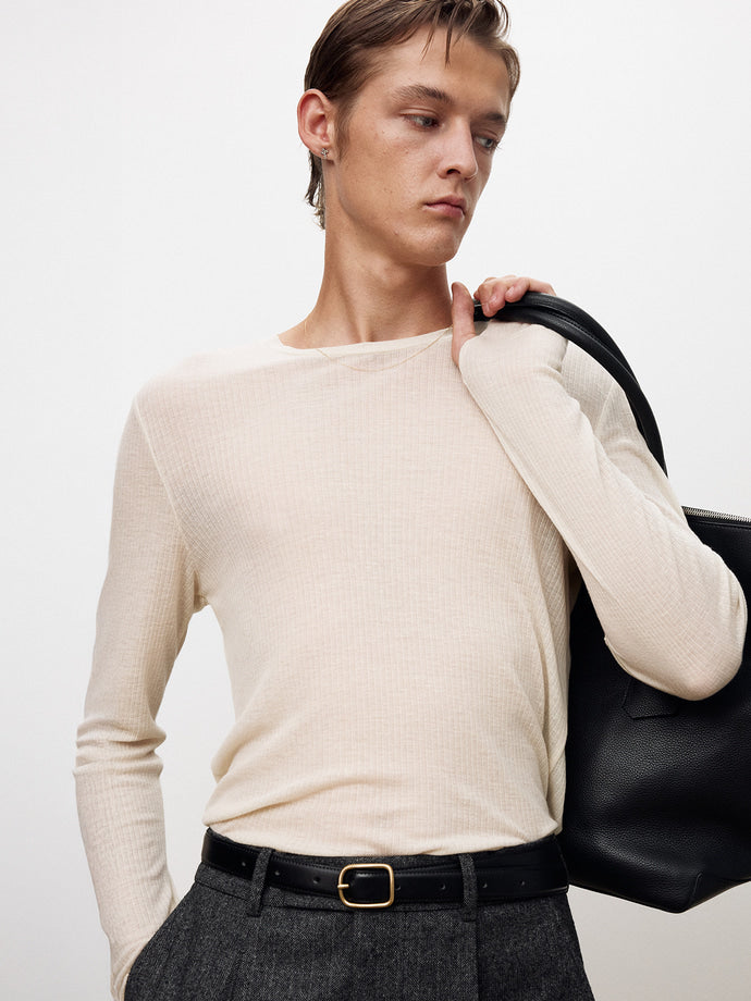 Tonywack - Sheer Wool Ribbed Knit Top (Ivory) product image 7 | TRAB K-Fashion Australia