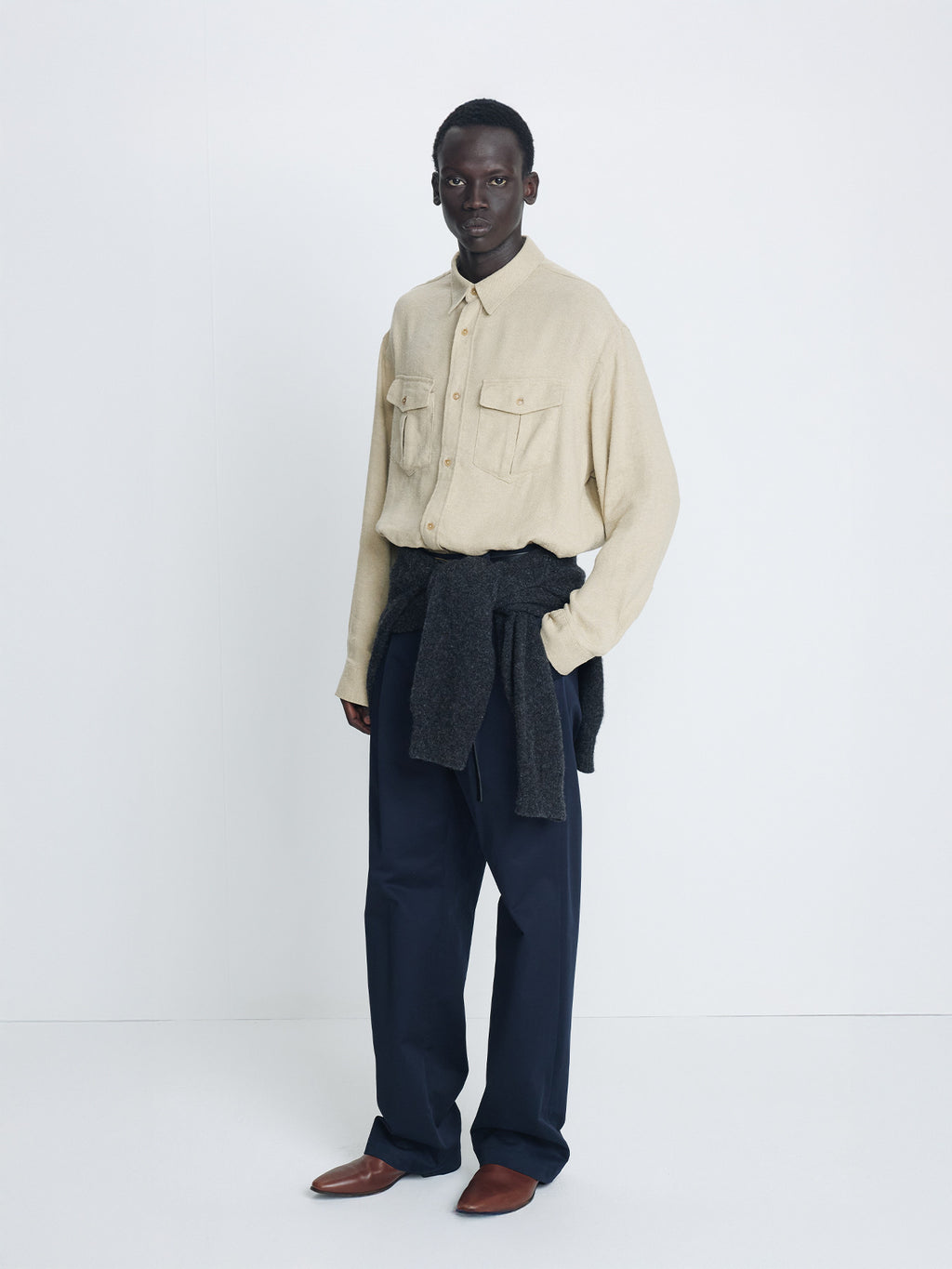 Tonywack - Brushed Silk Linen Utility Shirt (Sand) product image 1 | TRAB K-Fashion Australia