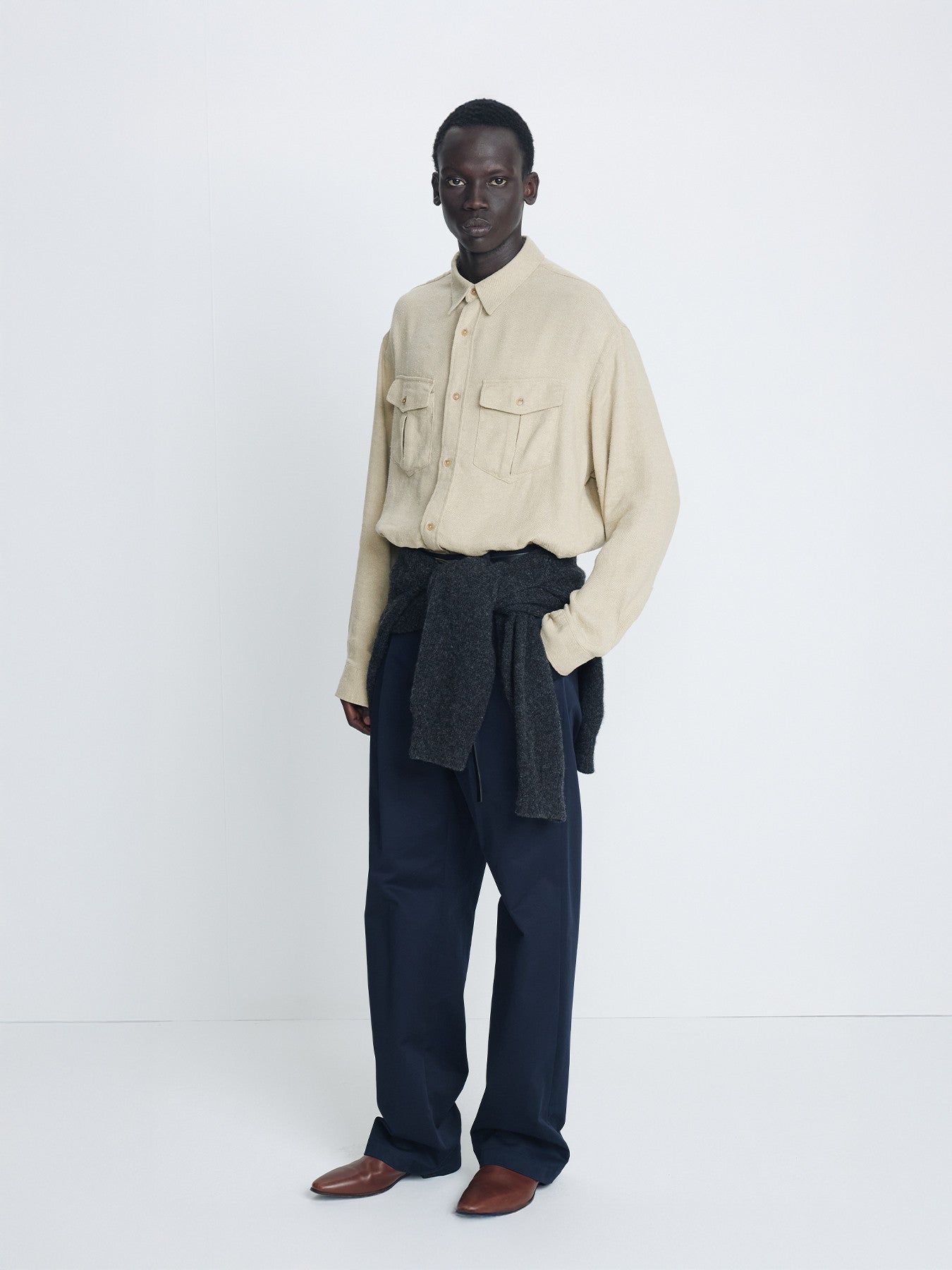 Tonywack - Brushed Silk Linen Utility Shirt (Sand) product image 1 | TRAB K-Fashion Australia