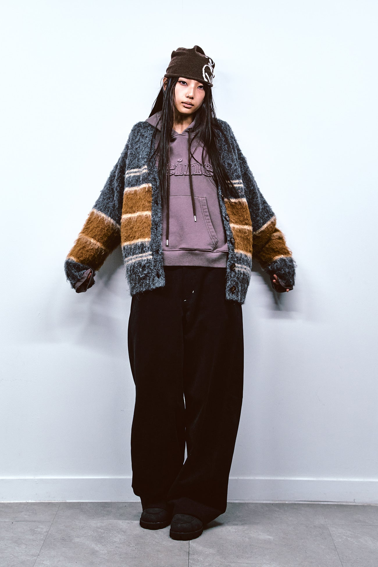 Deinet - Wool Blended Stripe Knit Cardigan (Grey) product image 4 | TRAB K-Fashion Australia